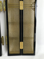 Japanese Buddhist Altar Part Inner Door Lacquer Panel Vtg Brass Black Gold BA437