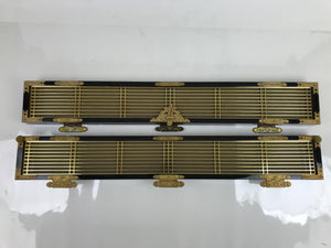 Japanese Buddhist Altar Part Inner Door Lacquer Panel Vtg Brass Black Gold BA437