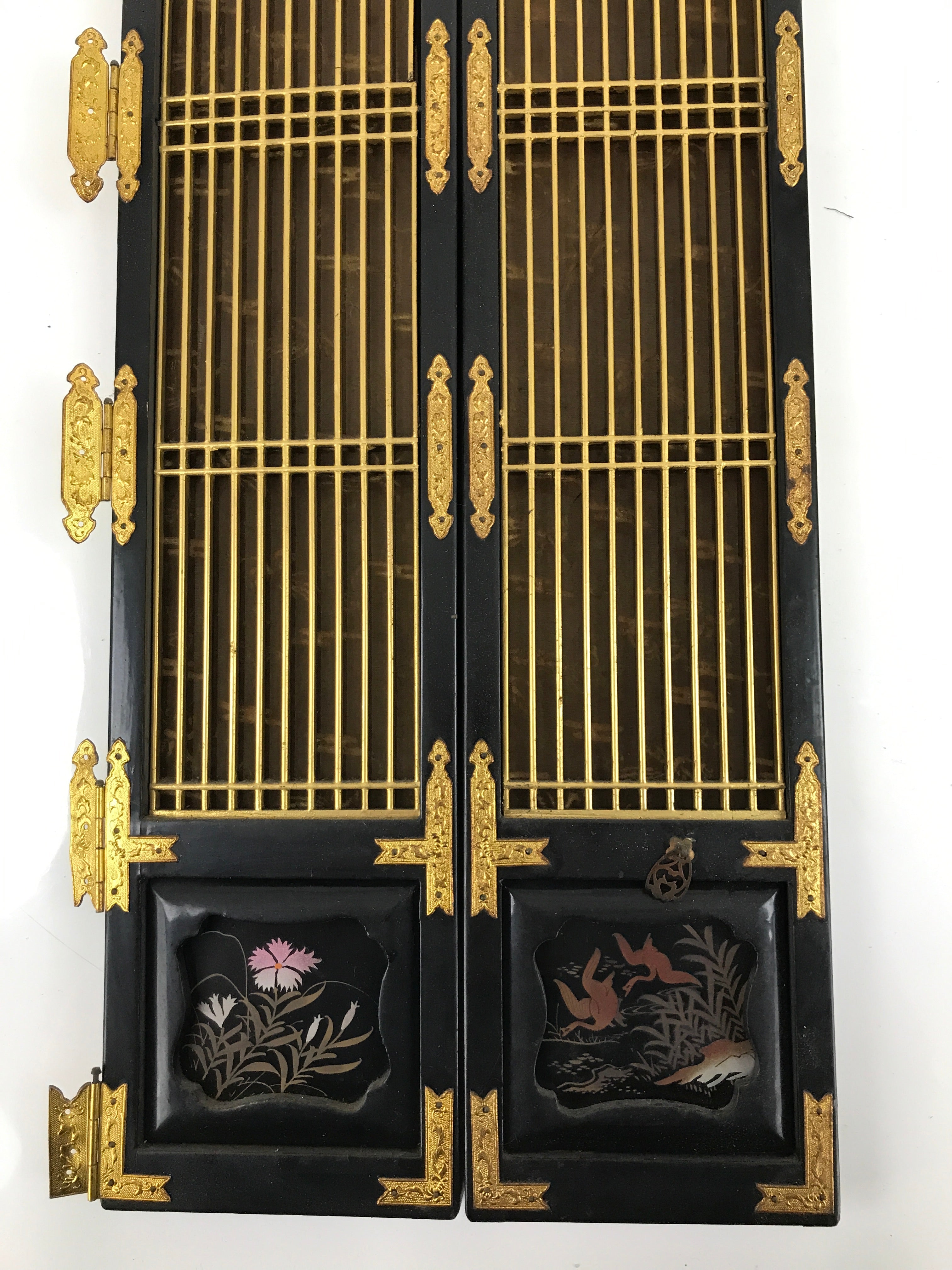 Japanese Buddhist Altar Part Inner Door Lacquer Panel Vtg Makie Black Gold BA436