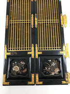 Japanese Buddhist Altar Part Inner Door Lacquer Panel Vtg Makie Black Gold BA436