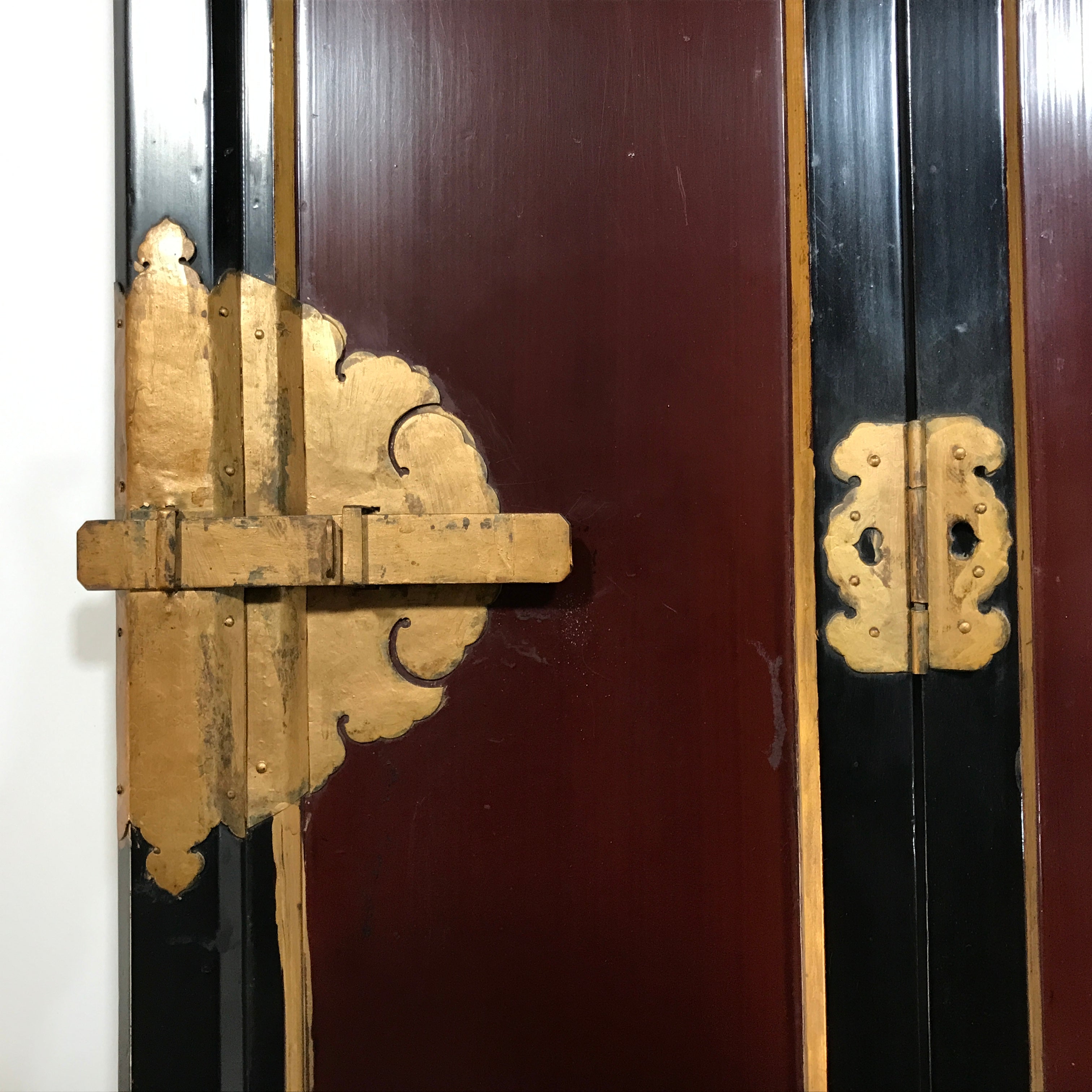 Japanese Buddhist Altar Part Outer Door Panel Vtg Lacquer Black Gold Red BA489