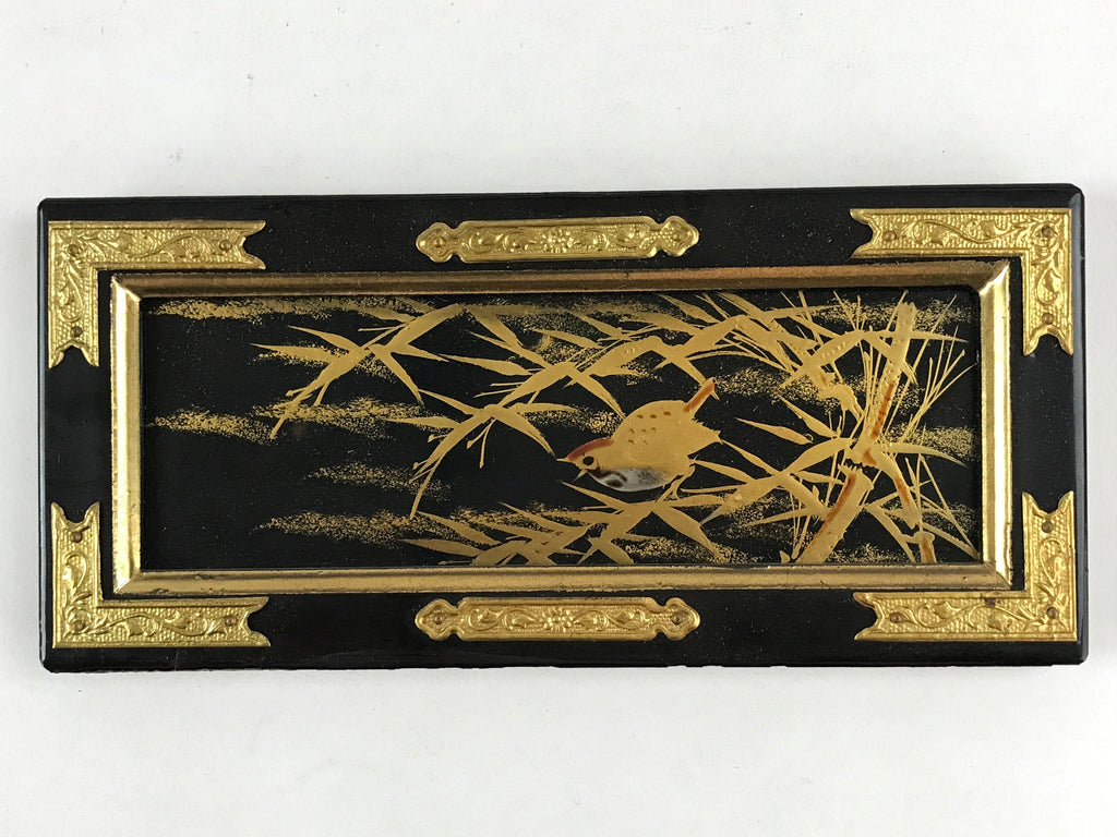 Japanese Buddhist Altar Part Sliding Doors Vtg Bird Gold Gilt Lacquer Gold BA7
