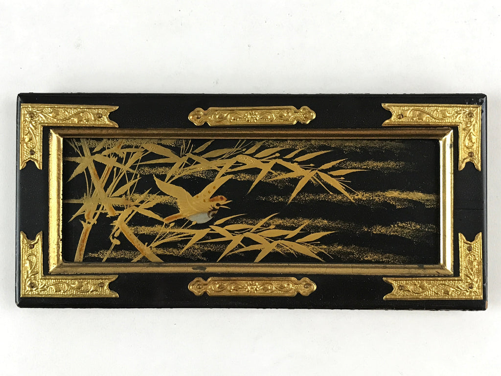 Japanese Buddhist Altar Part Sliding Doors Vtg Bird Gold Gilt Lacquer Gold BA7
