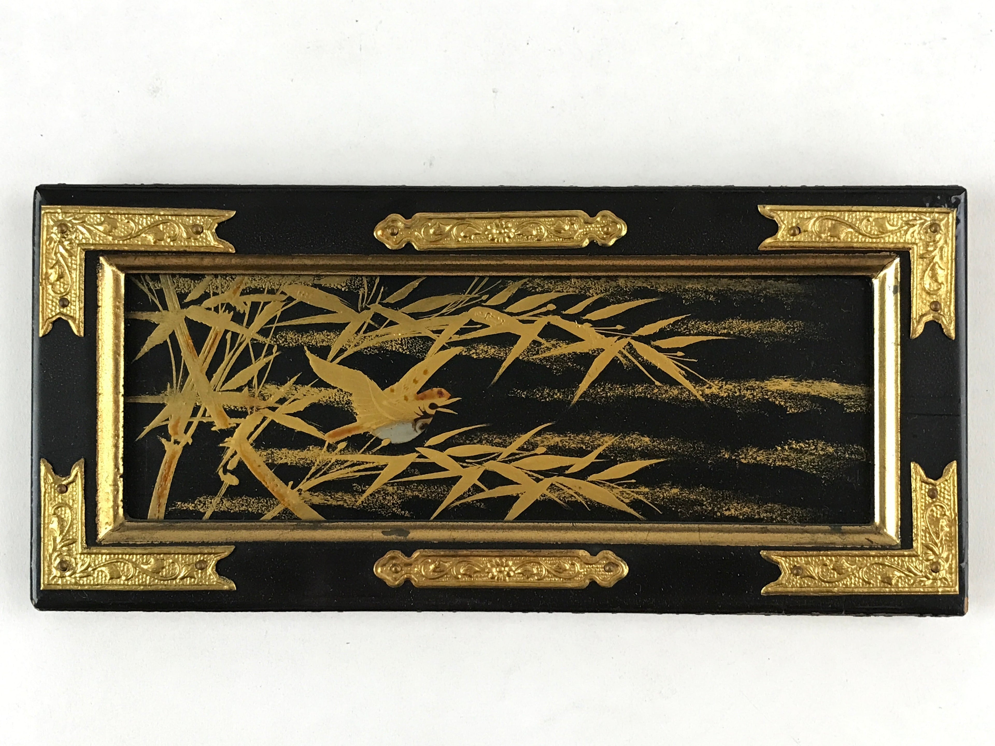Japanese Buddhist Altar Part Sliding Doors Vtg Bird Gold Gilt Lacquer Gold BA7