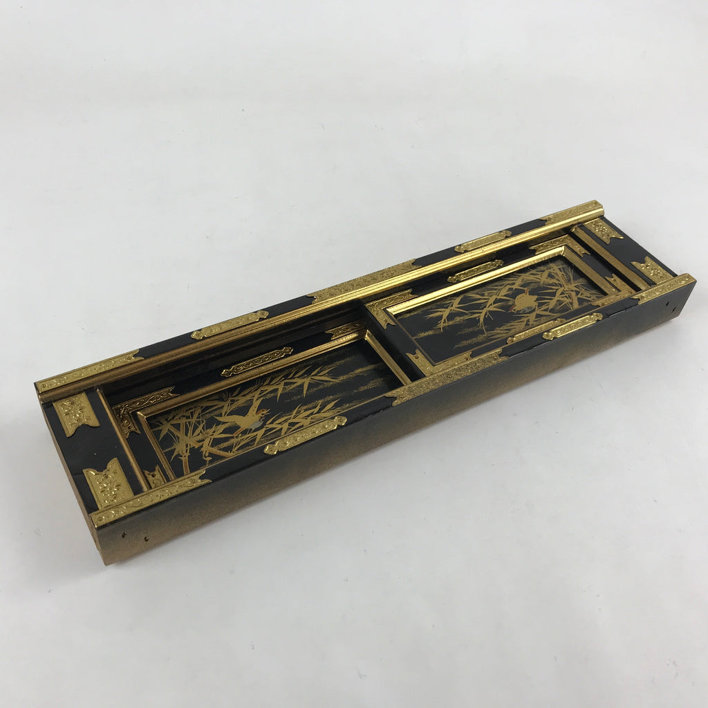 Japanese Buddhist Altar Part Sliding Doors Vtg Bird Gold Gilt Lacquer Gold BA7