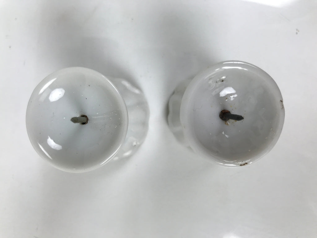 Japanese Buddhist Altar Porcelain Candle Stand 2pcs Shokudai Simple White BA827
