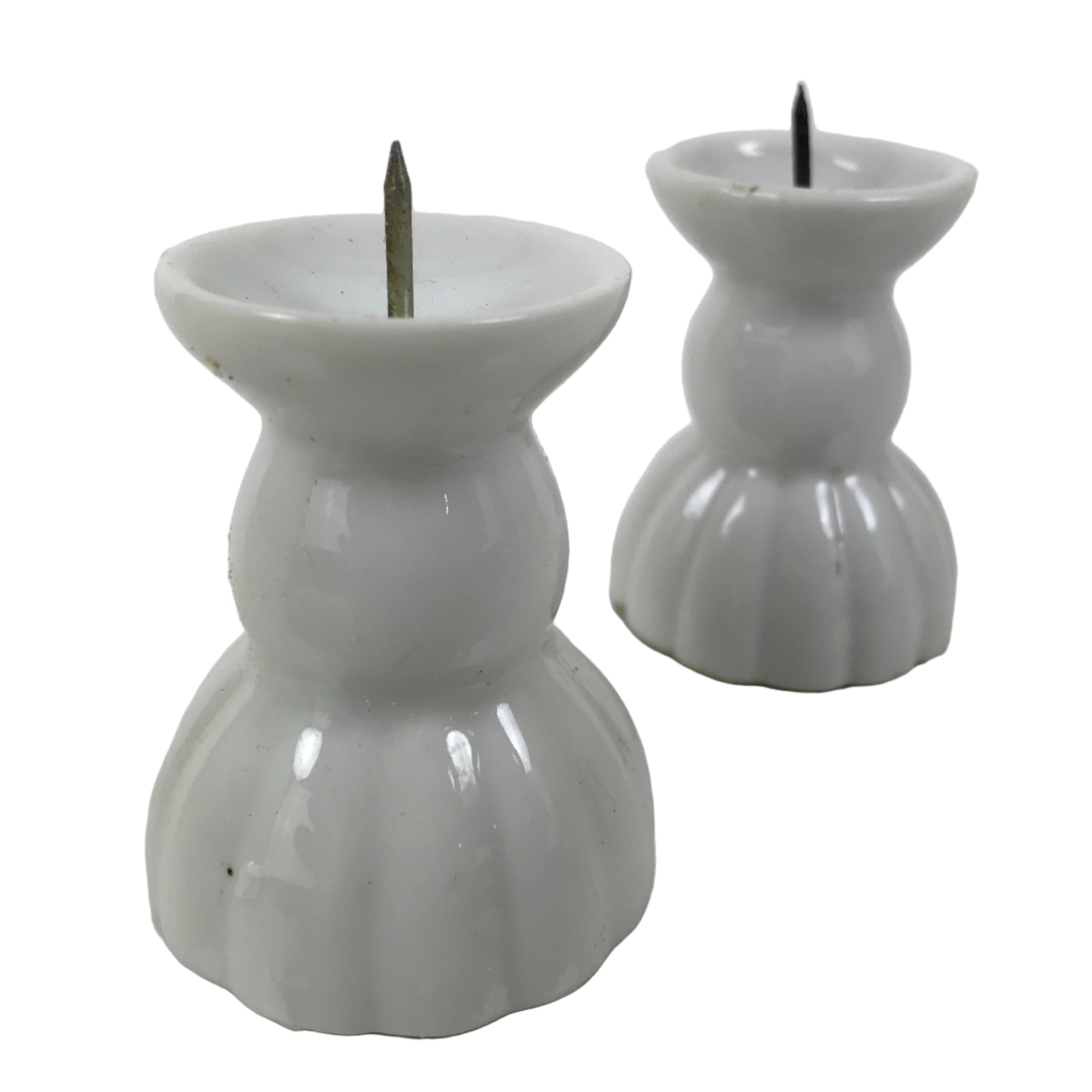 Japanese Buddhist Altar Porcelain Candle Stand 2pcs Shokudai Simple White BA827