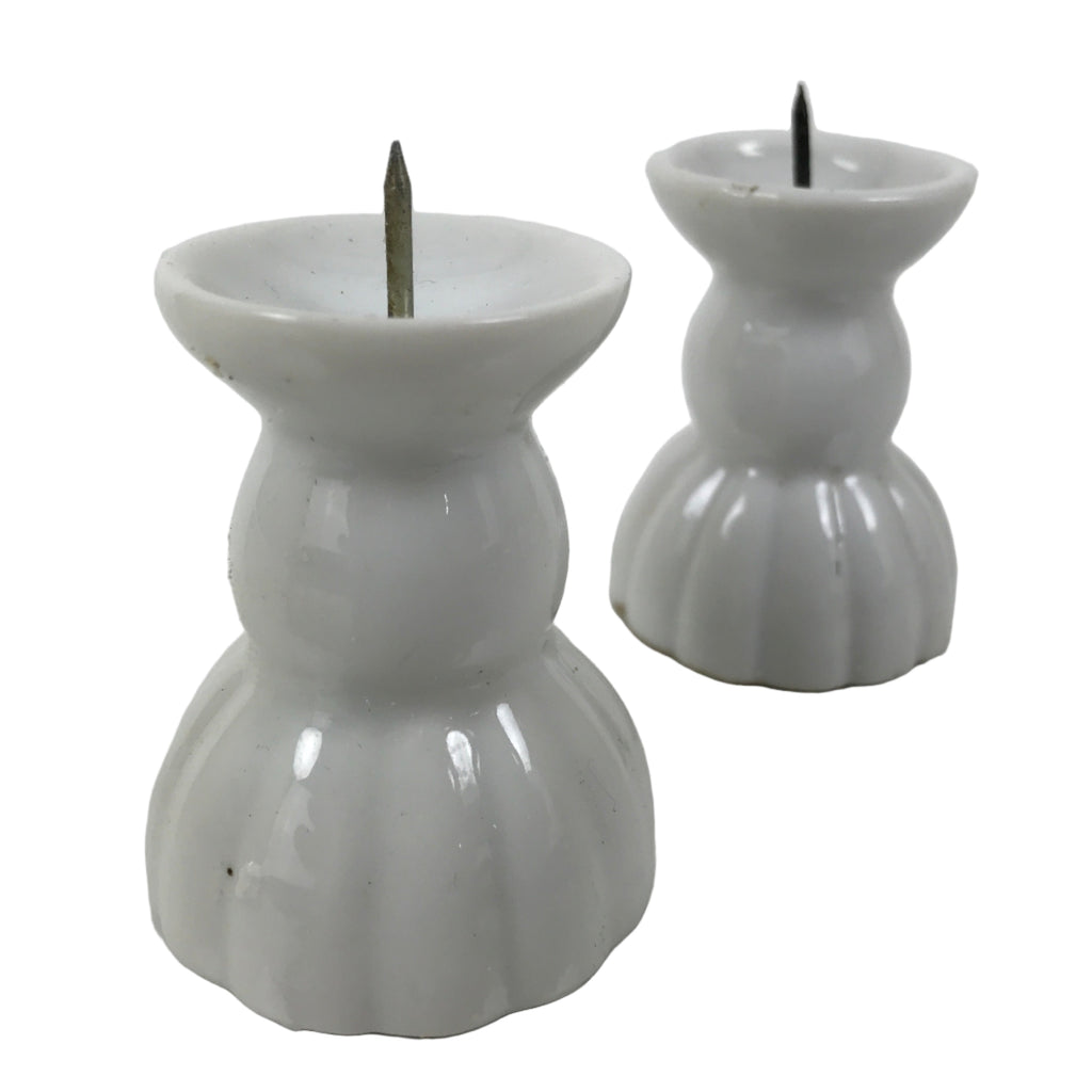 Japanese Buddhist Altar Porcelain Candle Stand 2pcs Shokudai Simple White BA827