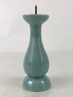 Japanese Buddhist Altar Porcelain Candle Stand Vtg Shokudai Celadon Blue BA534