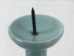 Japanese Buddhist Altar Porcelain Candle Stand Vtg Shokudai Celadon Blue BA534