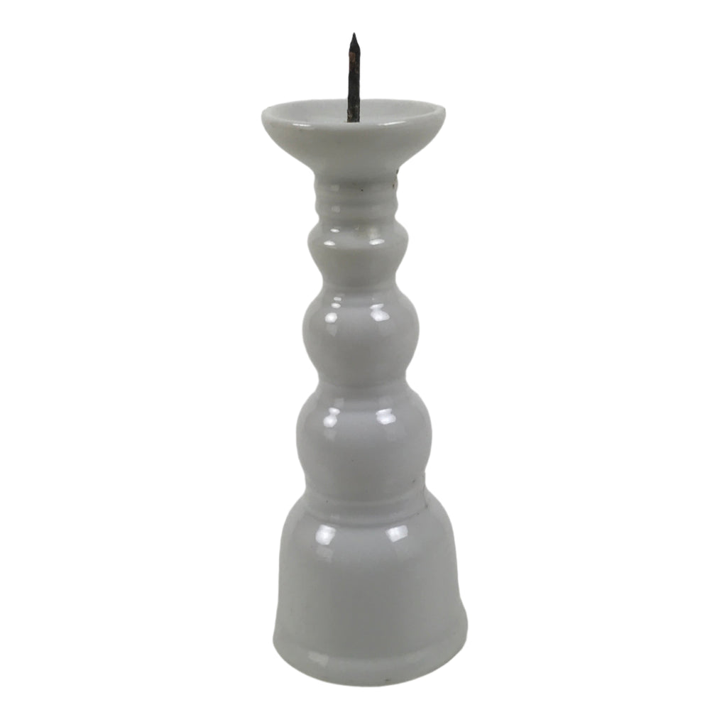 Japanese Buddhist Altar Porcelain Candle Stand Vtg Shokudai Simple White BA657