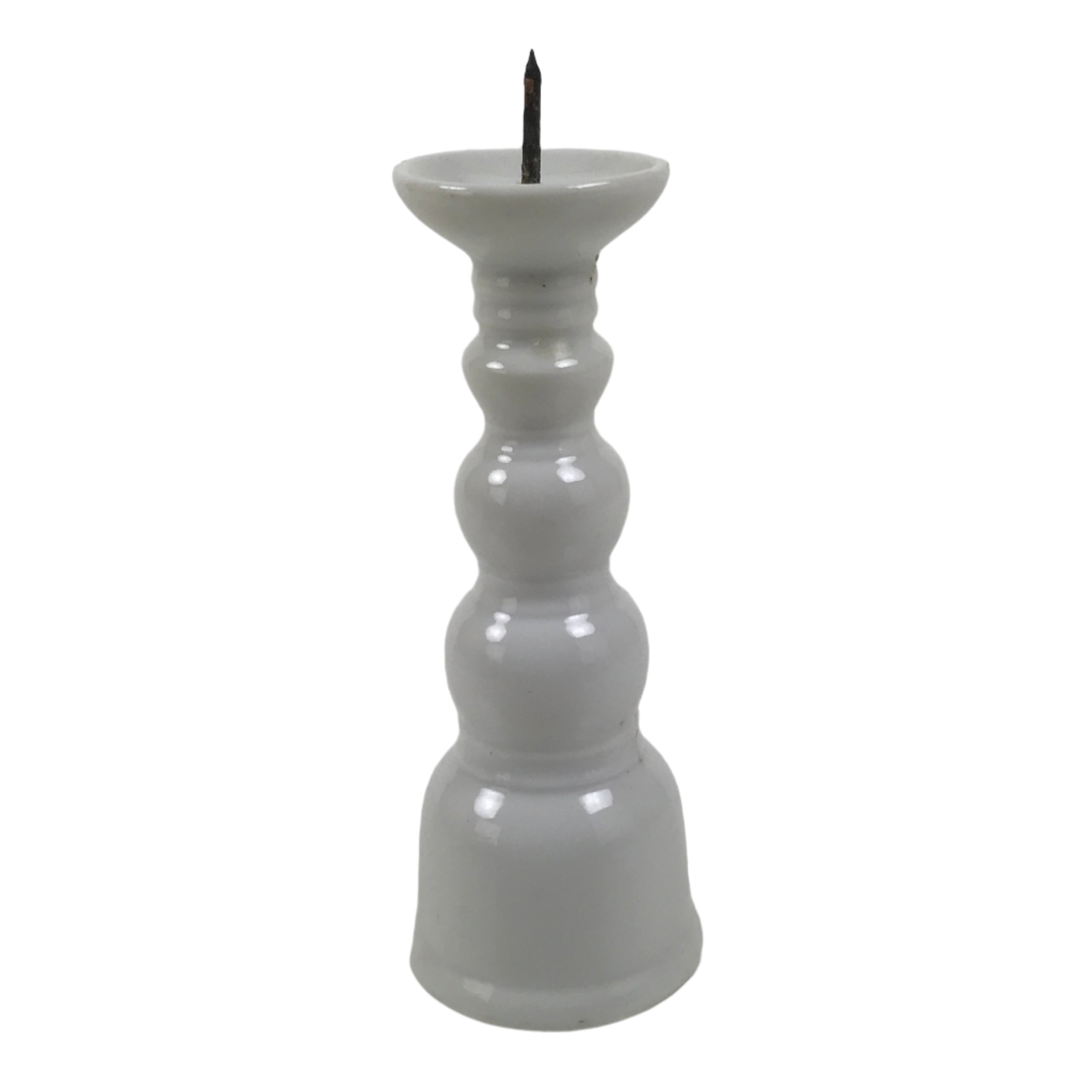 Japanese Buddhist Altar Porcelain Candle Stand Vtg Shokudai Simple White BA657