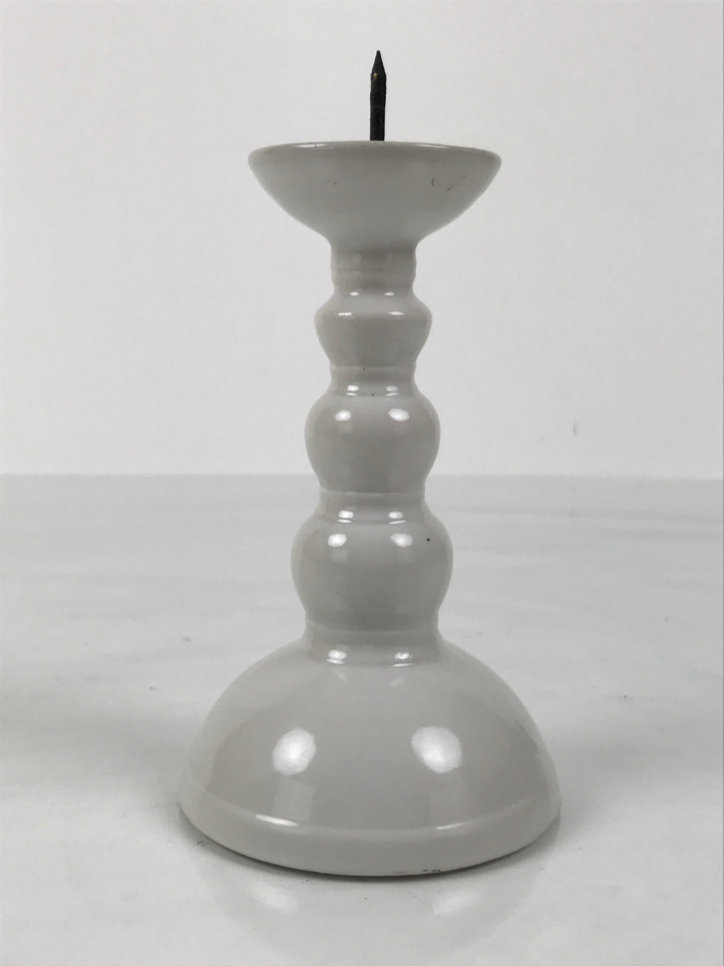 Japanese Buddhist Altar Porcelain Candle Stand Vtg Shokudai Simple White BA792