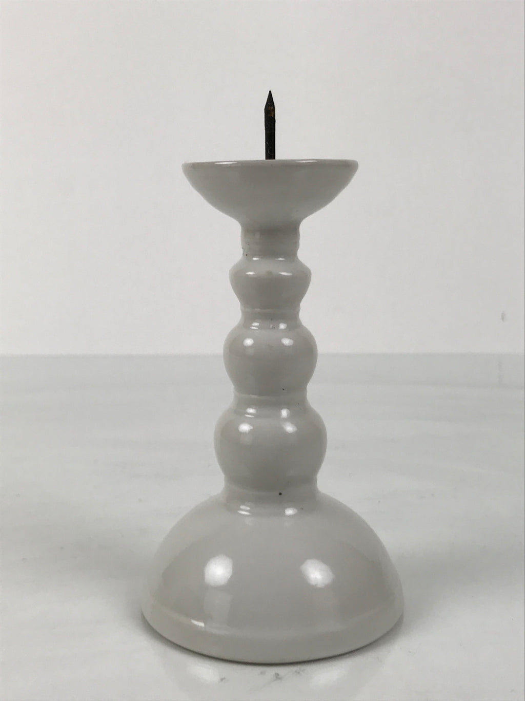 Japanese Buddhist Altar Porcelain Candle Stand Vtg Shokudai Simple White BA792