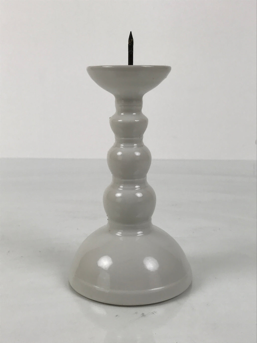 Japanese Buddhist Altar Porcelain Candle Stand Vtg Shokudai Simple White BA792