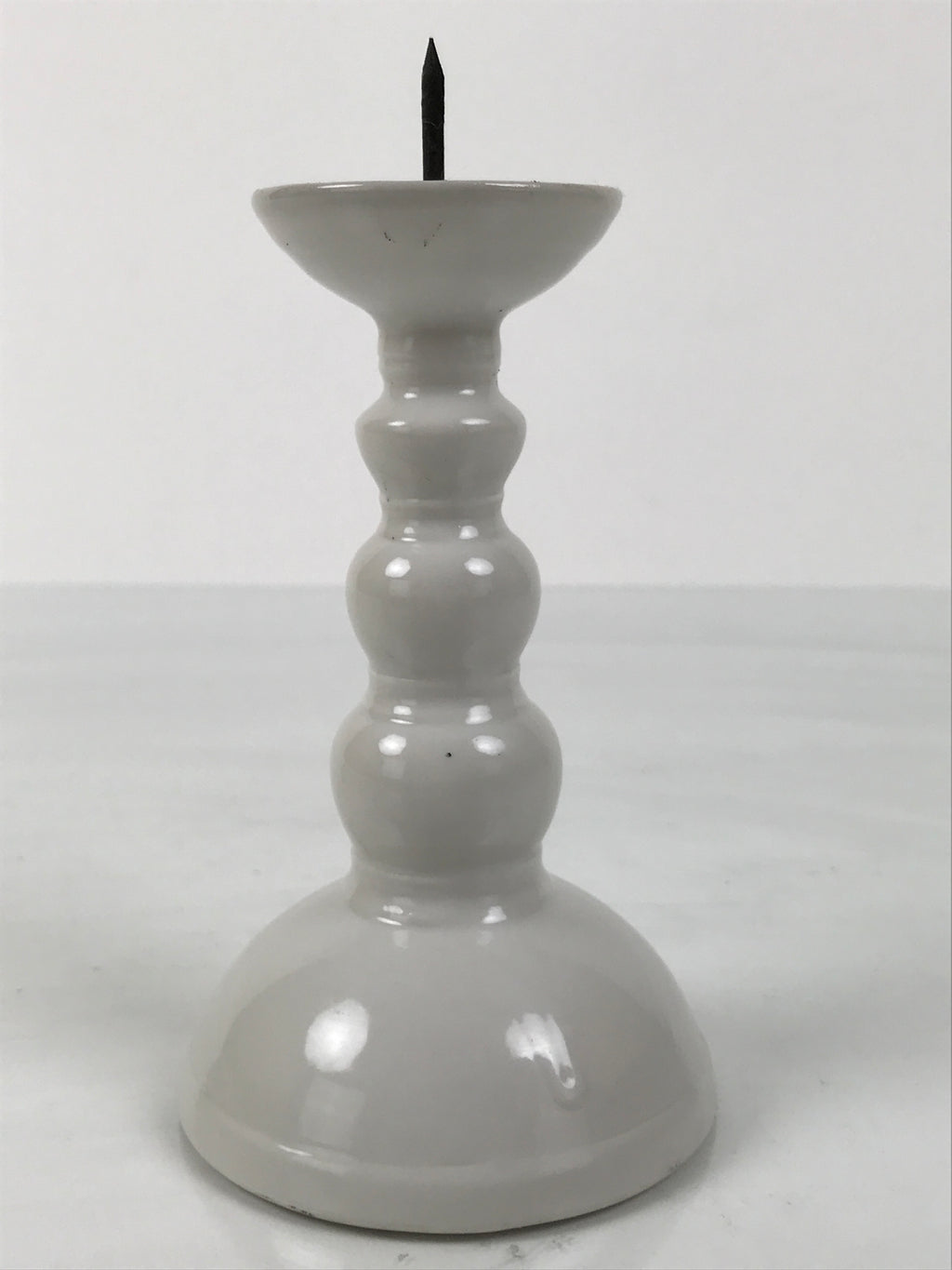 Japanese Buddhist Altar Porcelain Candle Stand Vtg Shokudai Simple White BA792