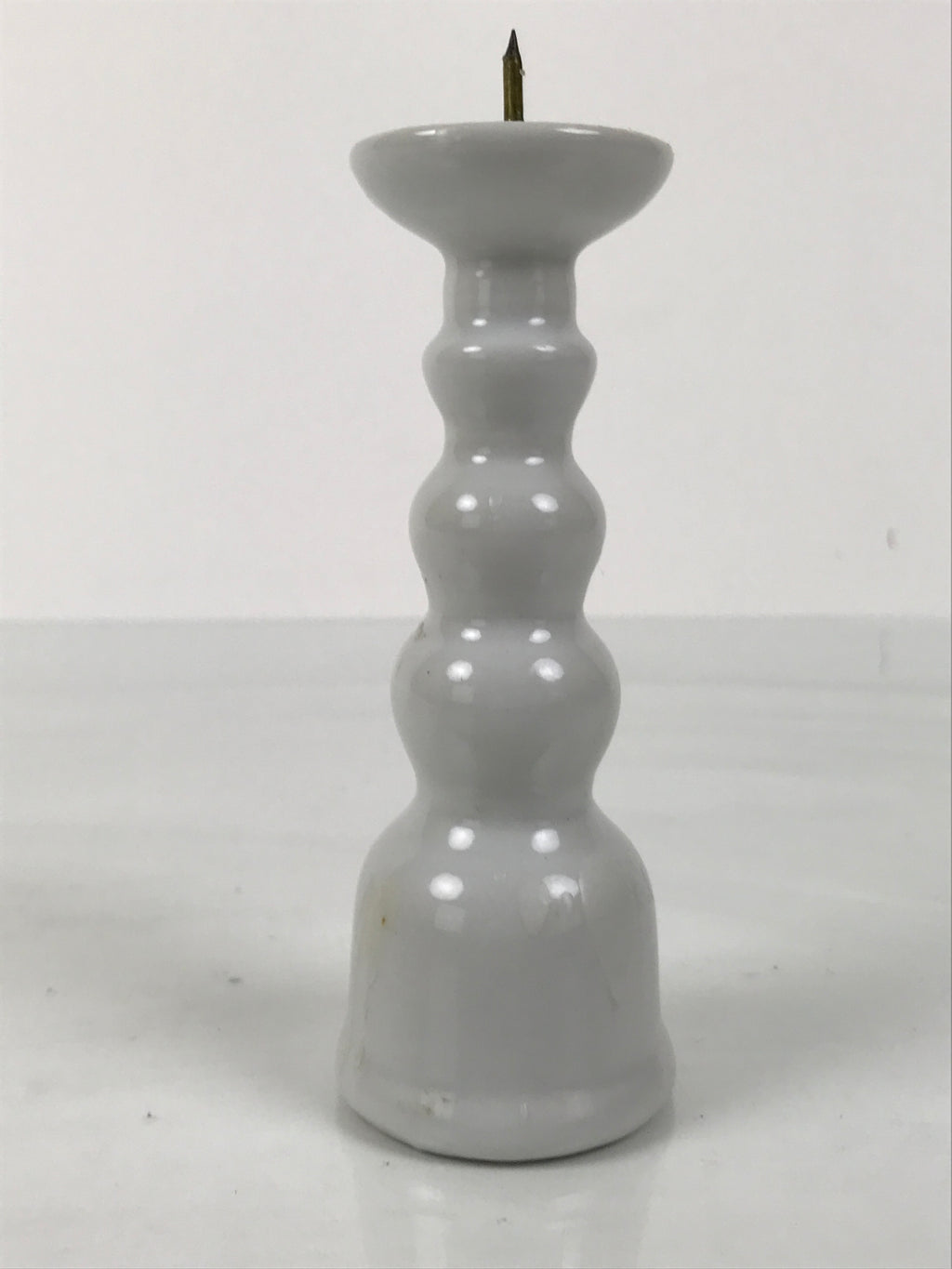 Japanese Buddhist Altar Porcelain Candle Stand Vtg Shokudai Simple White BA793