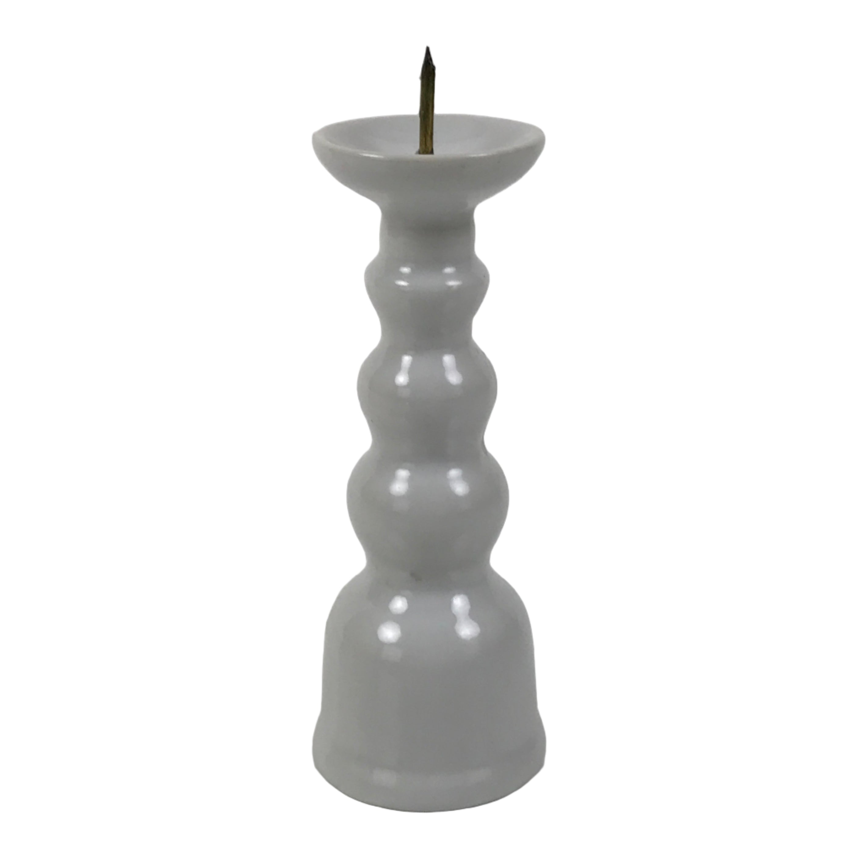 Japanese Buddhist Altar Porcelain Candle Stand Vtg Shokudai Simple White BA793