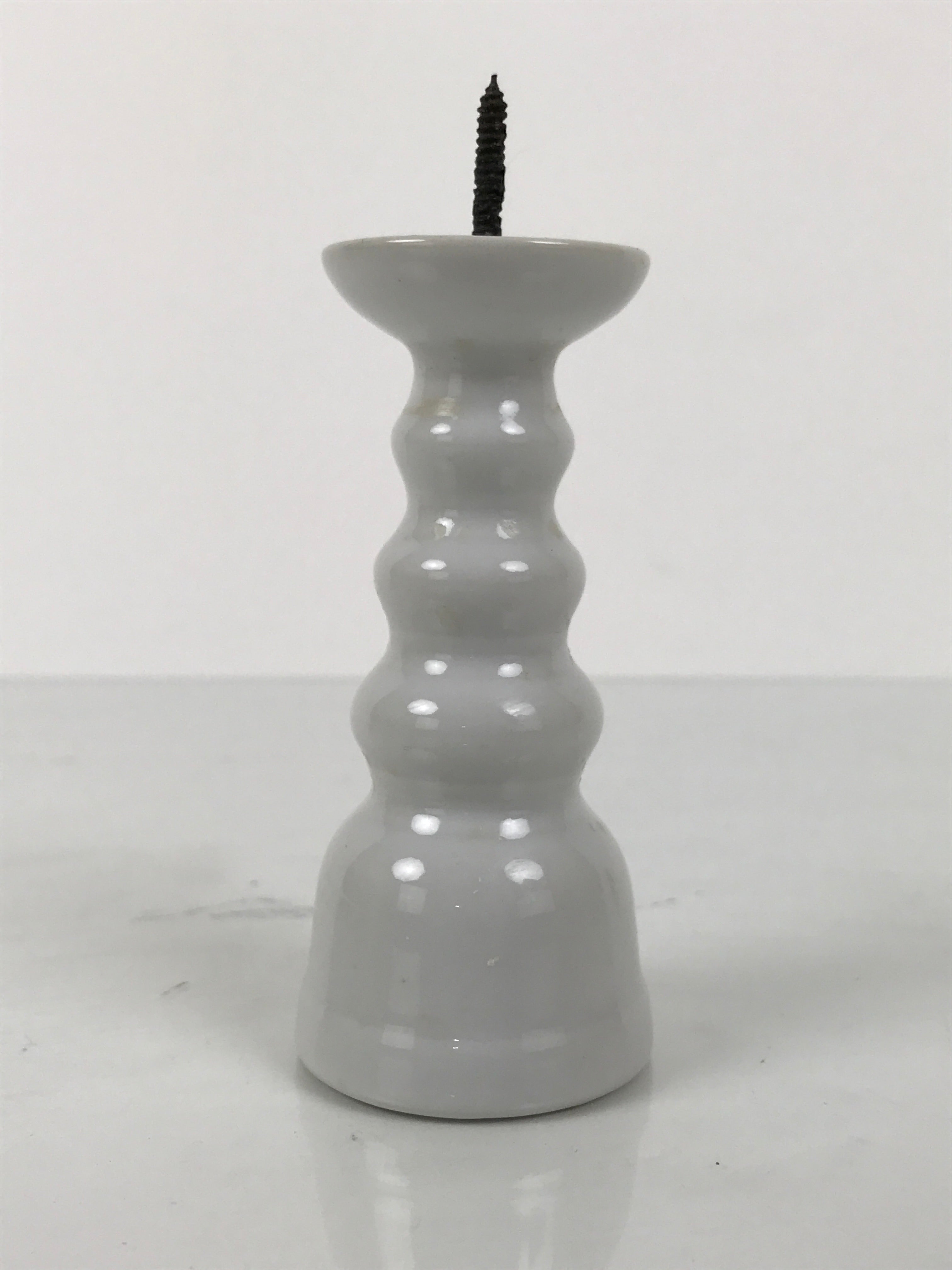 Japanese Buddhist Altar Porcelain Candle Stand Vtg Shokudai Simple White BA801