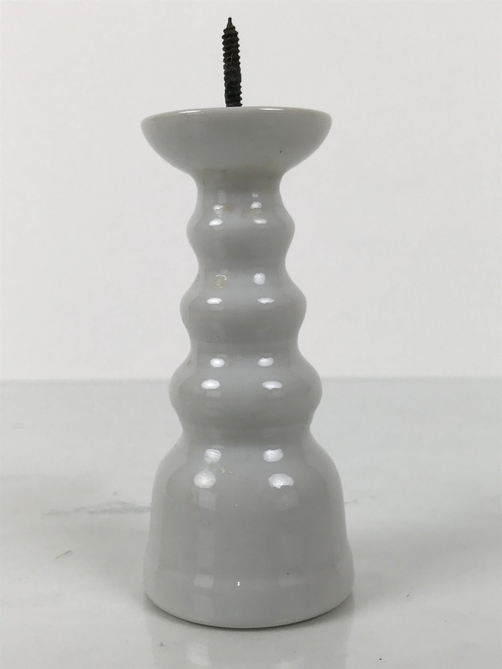 Japanese Buddhist Altar Porcelain Candle Stand Vtg Shokudai Simple White BA801