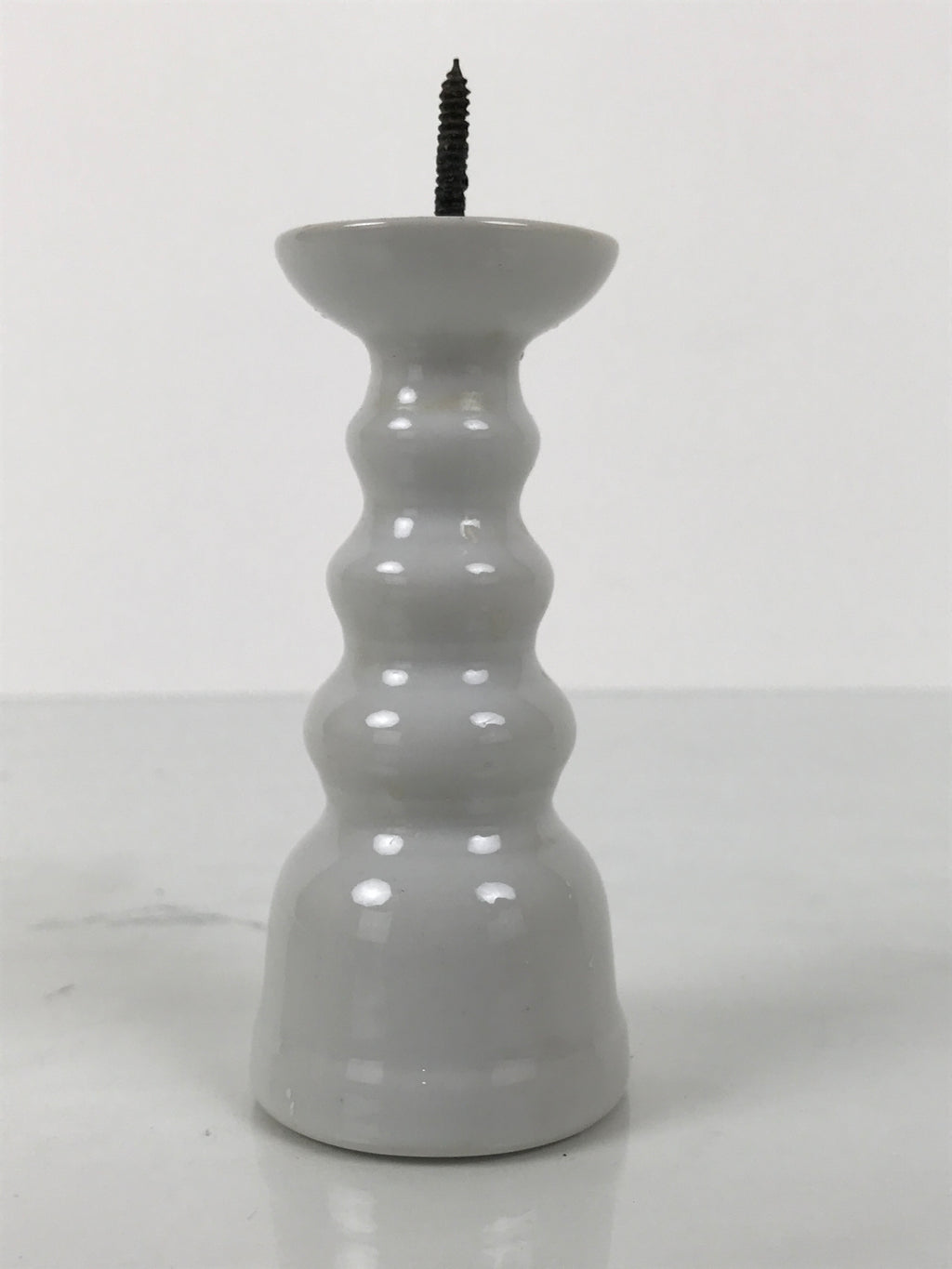 Japanese Buddhist Altar Porcelain Candle Stand Vtg Shokudai Simple White BA801