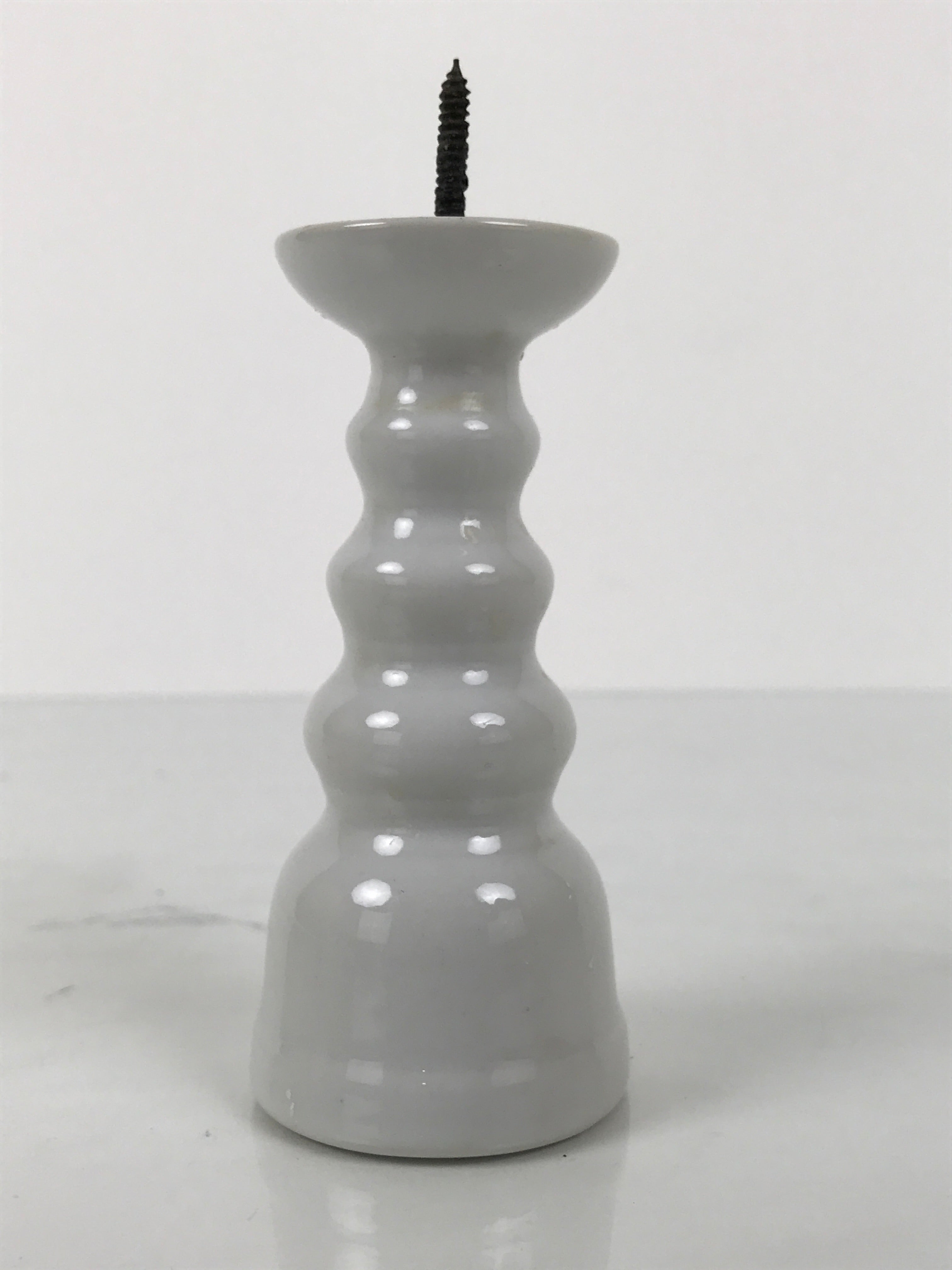Japanese Buddhist Altar Porcelain Candle Stand Vtg Shokudai Simple White BA801