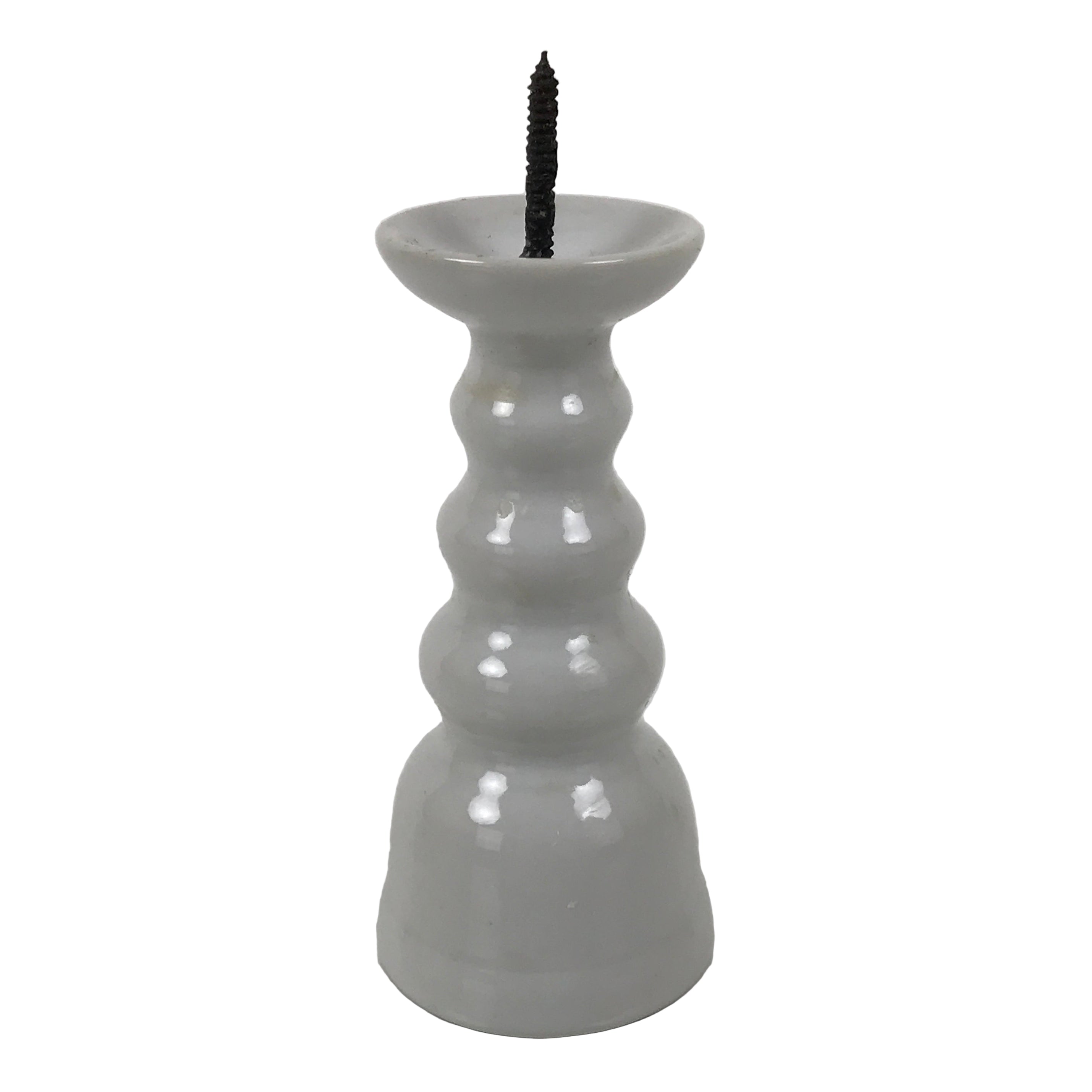 Japanese Buddhist Altar Porcelain Candle Stand Vtg Shokudai Simple White BA801
