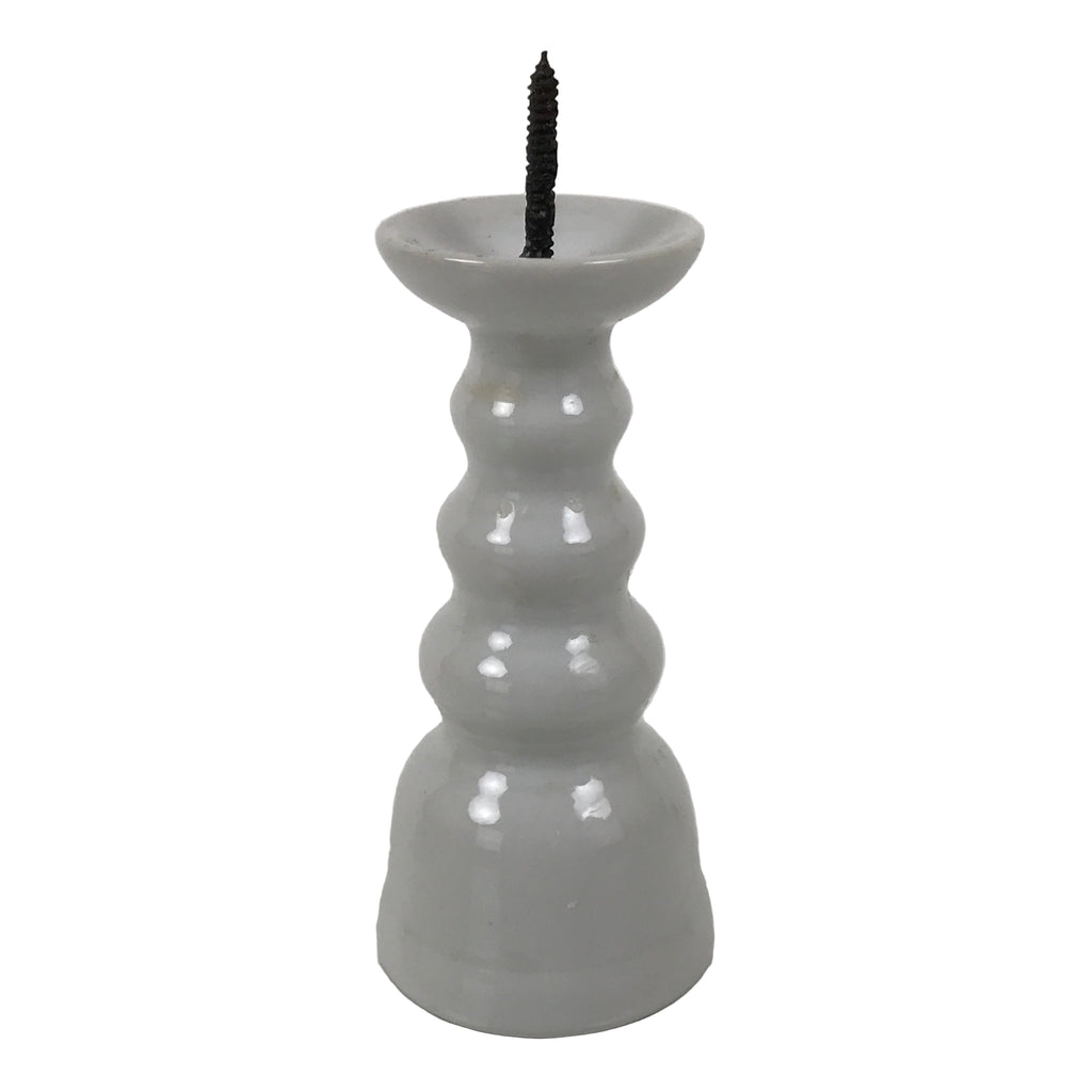 Japanese Buddhist Altar Porcelain Candle Stand Vtg Shokudai Simple White BA801
