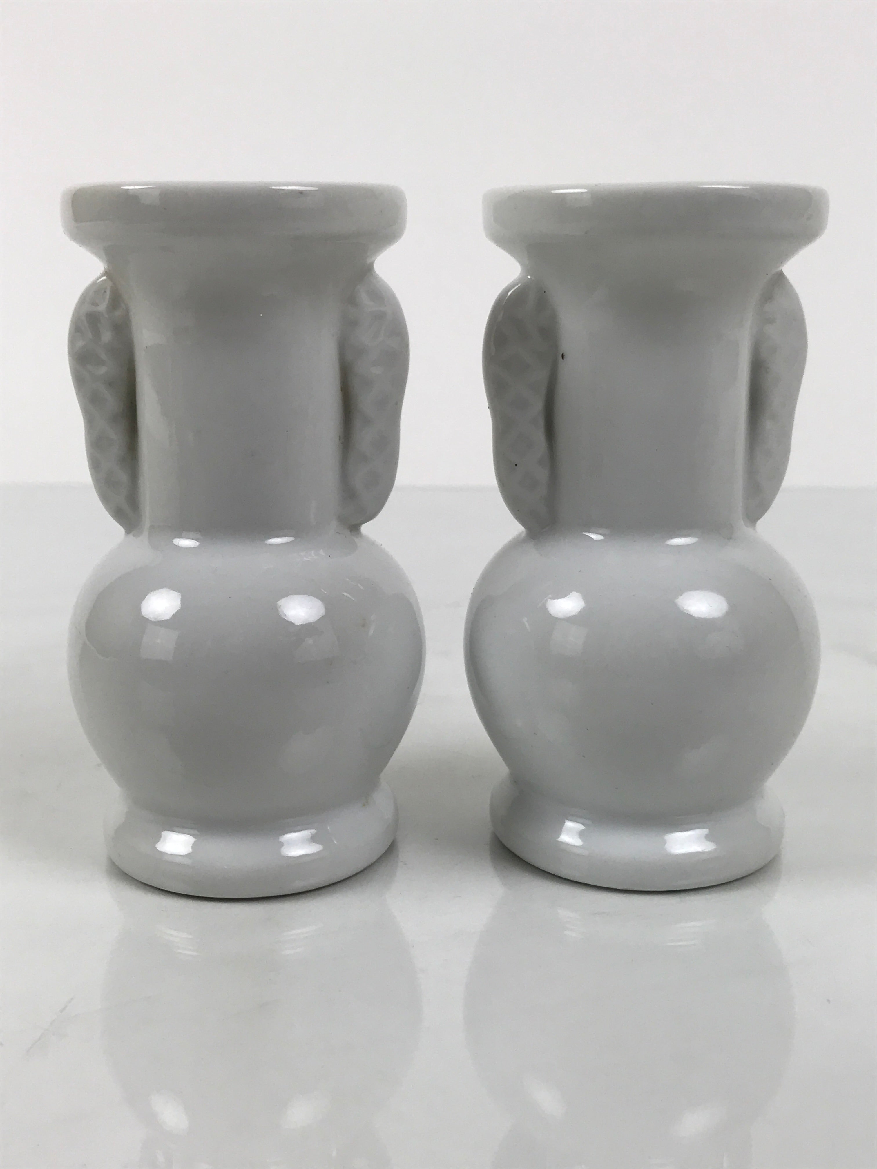 Japanese Buddhist Altar Porcelain Flower Vase Vtg Hanatate 2pcs White BA802