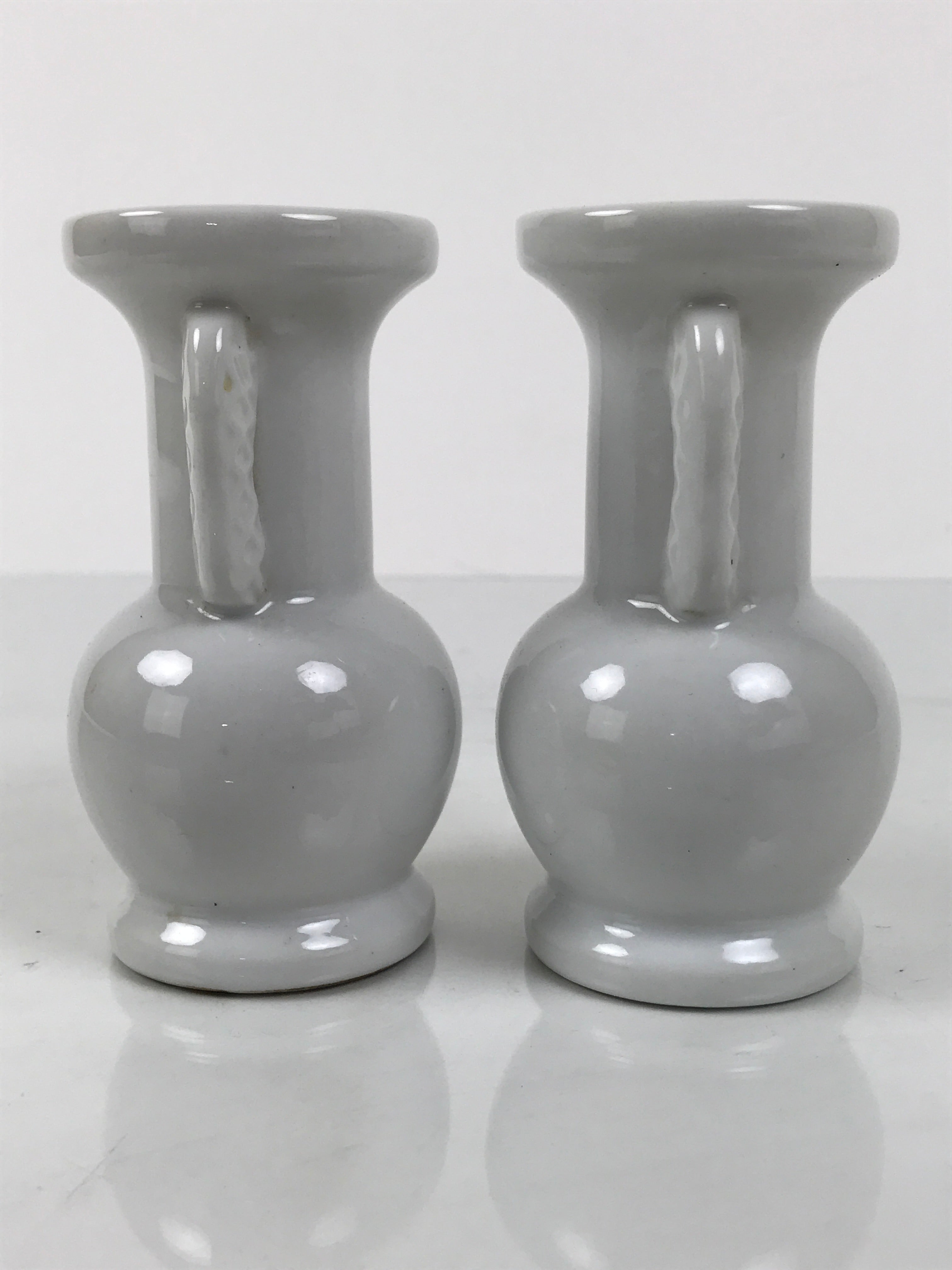 Japanese Buddhist Altar Porcelain Flower Vase Vtg Hanatate 2pcs White BA802