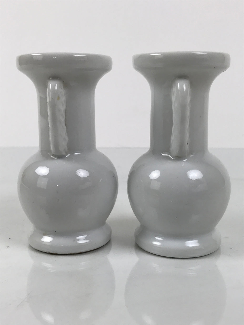 Japanese Buddhist Altar Porcelain Flower Vase Vtg Hanatate 2pcs White BA802