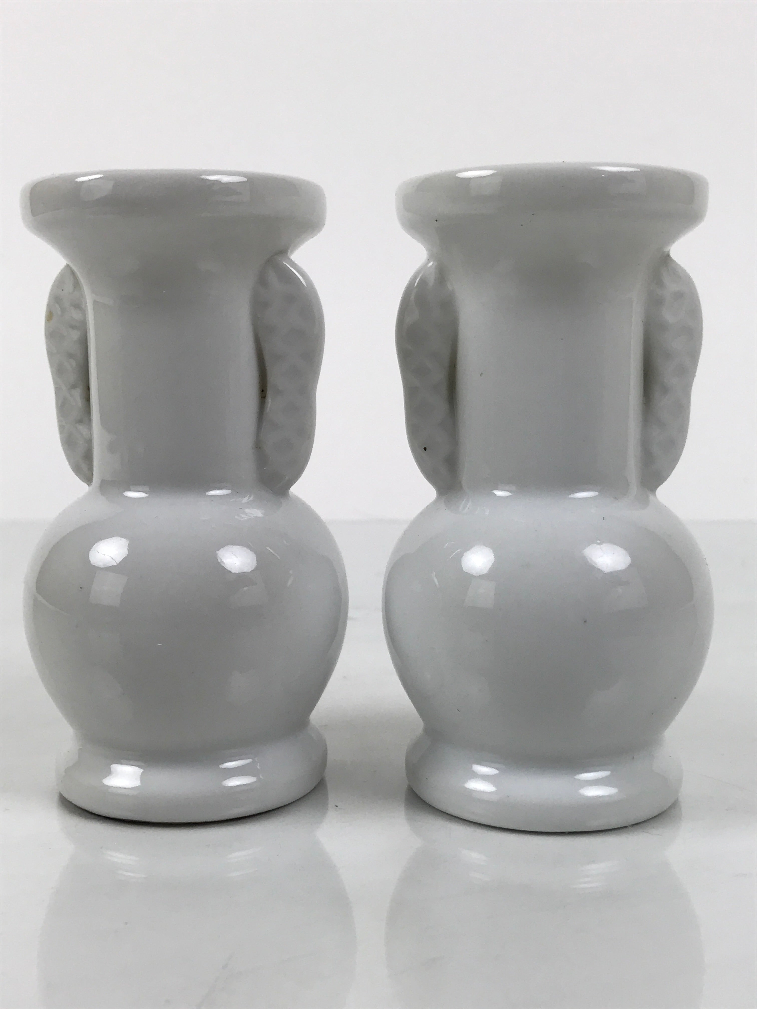 Japanese Buddhist Altar Porcelain Flower Vase Vtg Hanatate 2pcs White BA802