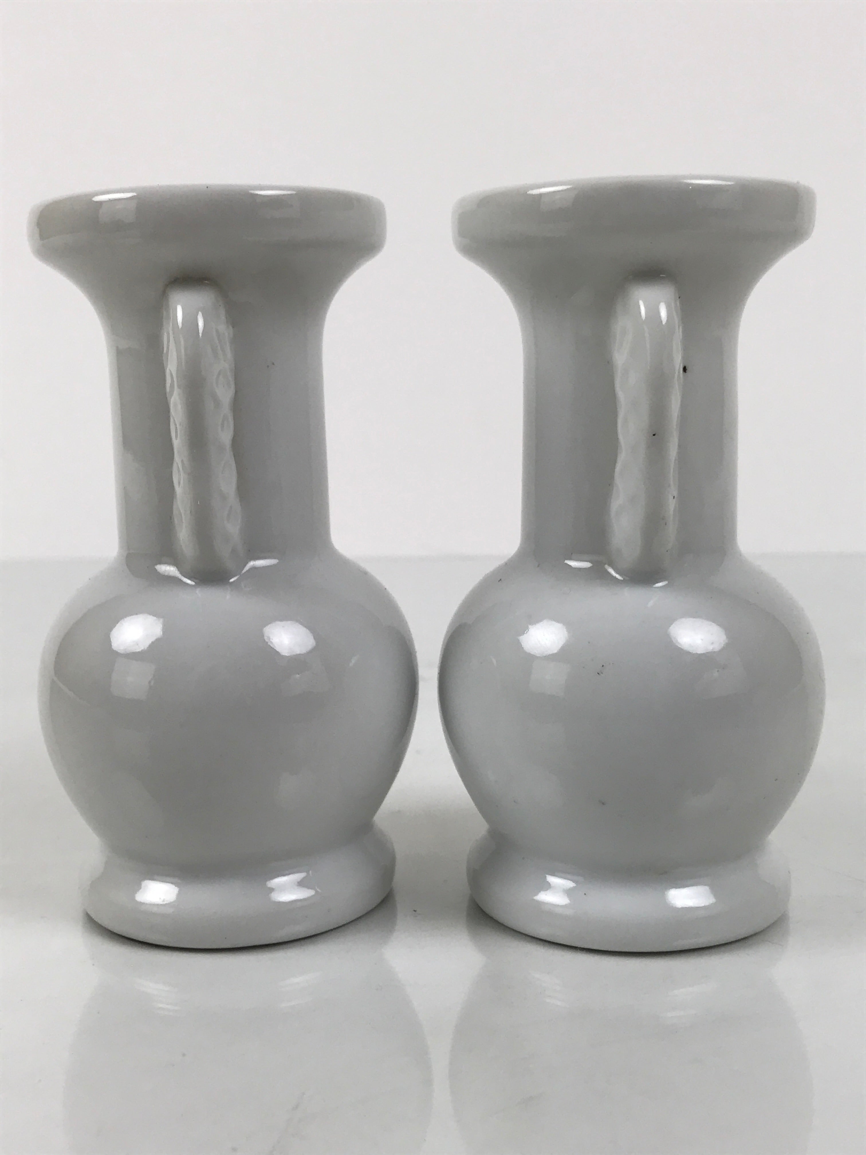 Japanese Buddhist Altar Porcelain Flower Vase Vtg Hanatate 2pcs White BA802