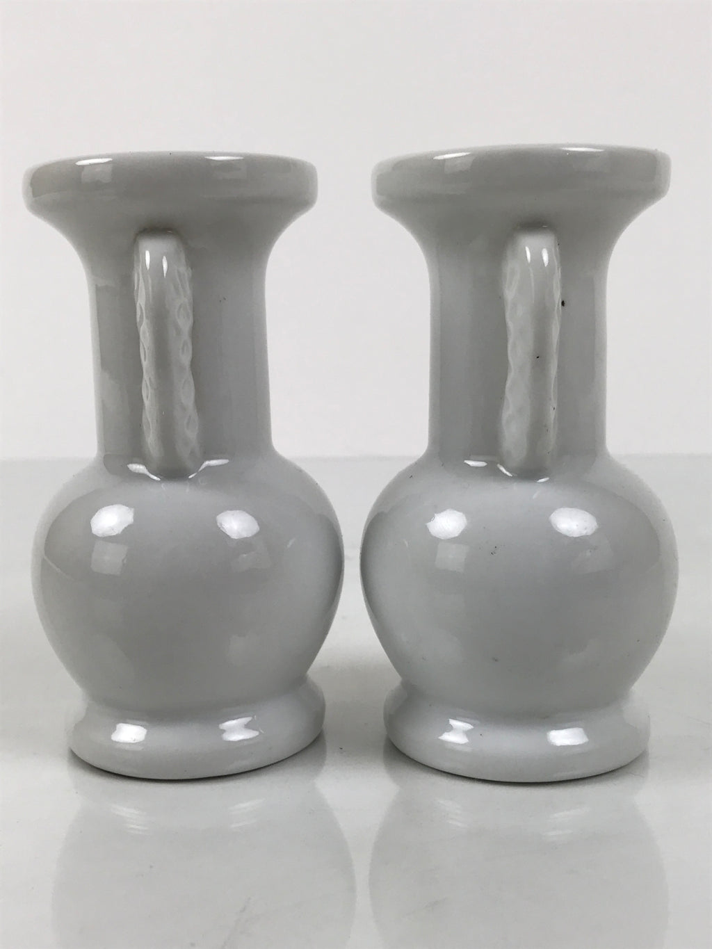 Japanese Buddhist Altar Porcelain Flower Vase Vtg Hanatate 2pcs White BA802