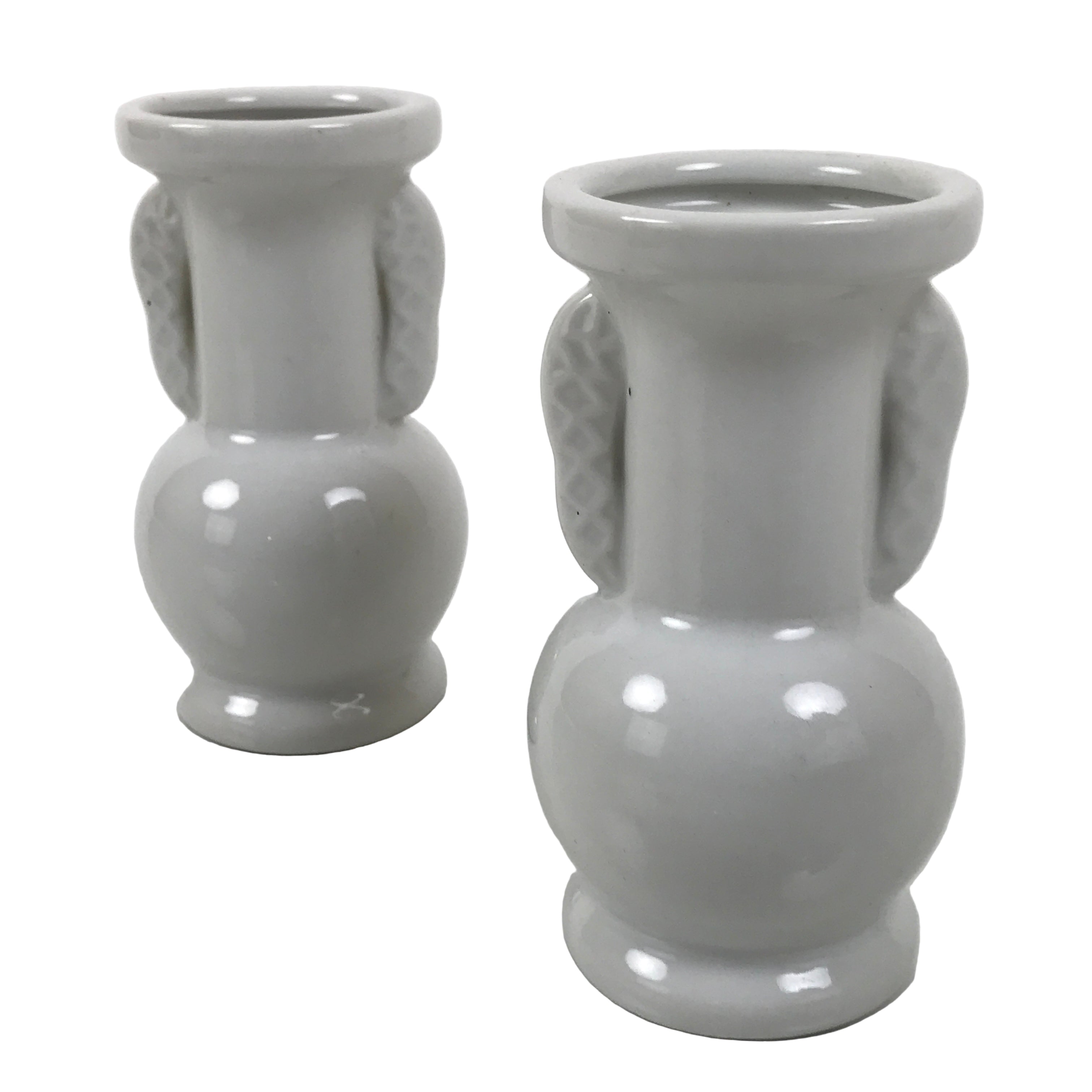 Japanese Buddhist Altar Porcelain Flower Vase Vtg Hanatate 2pcs White BA802
