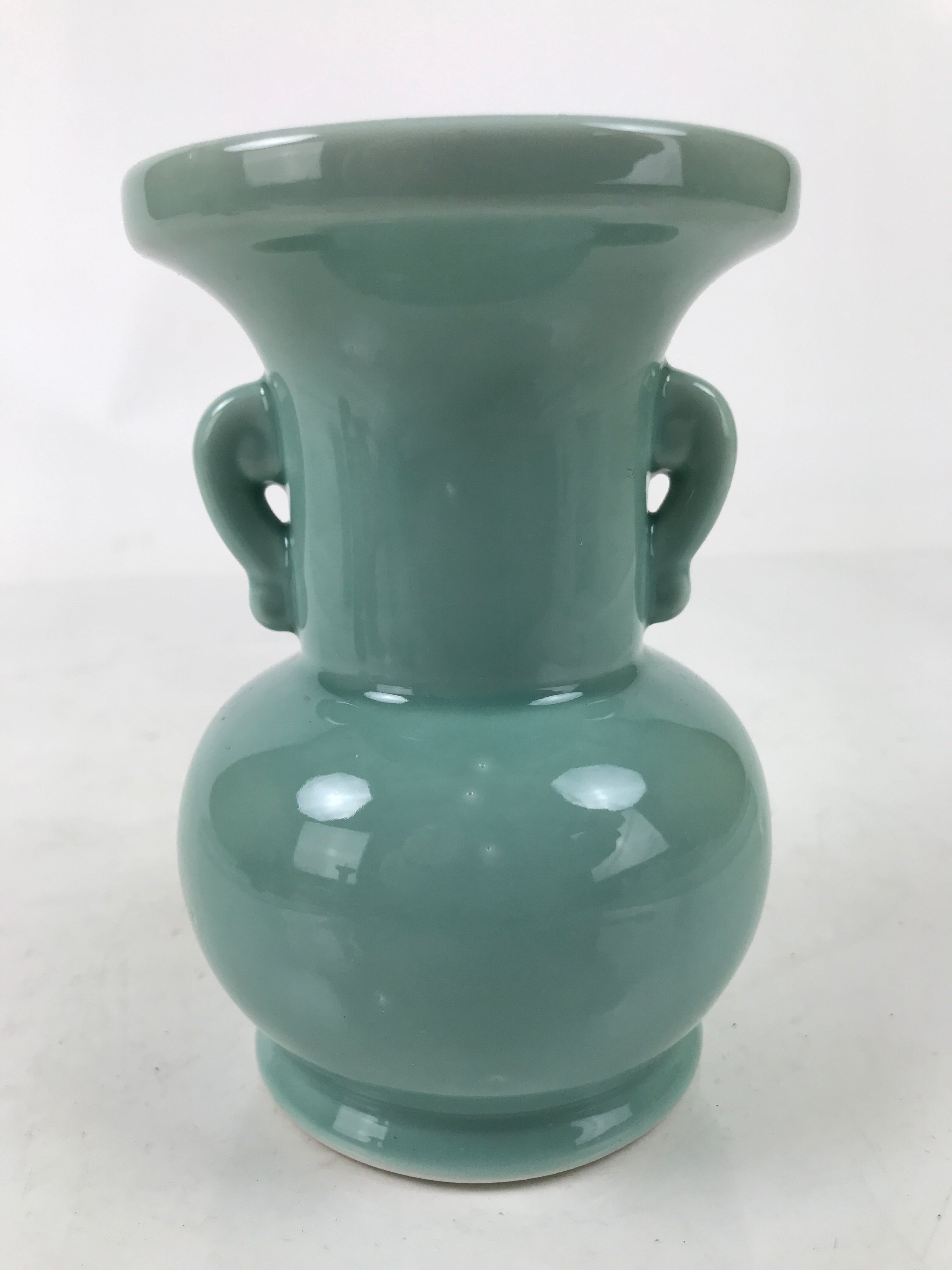 Japanese Buddhist Altar Porcelain Flower Vase Vtg Hanatate Celadon Blue BA537
