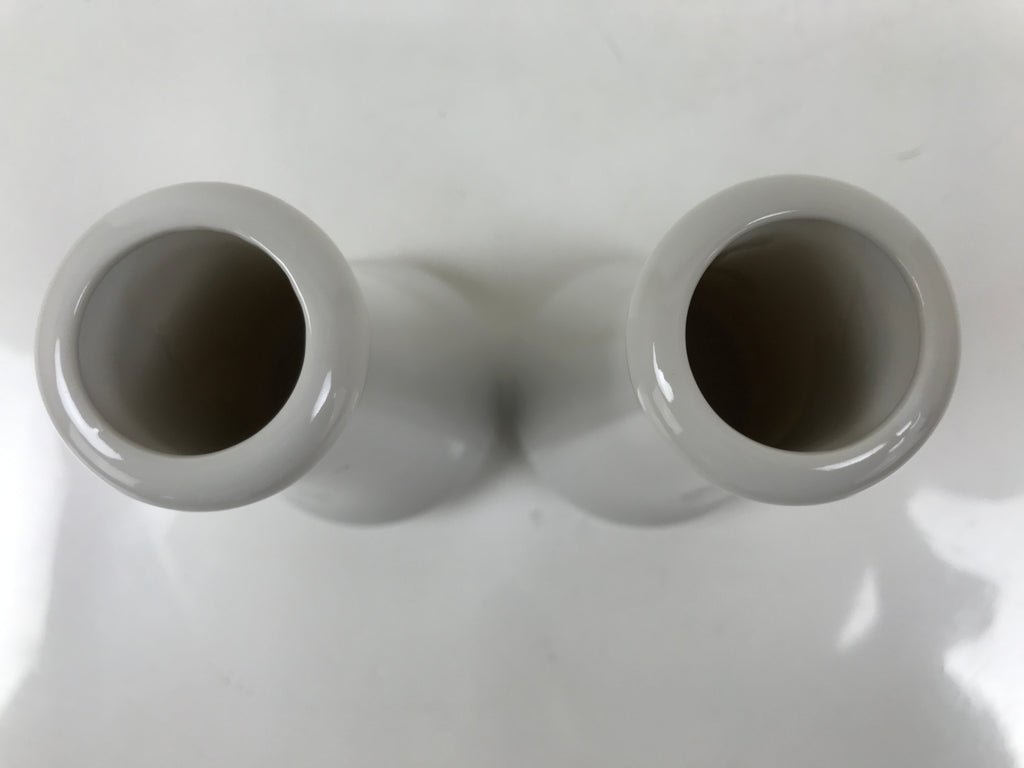 Japanese Buddhist Altar Porcelain Flower Vase Vtg Hanatate Kabin 2pc White BA723