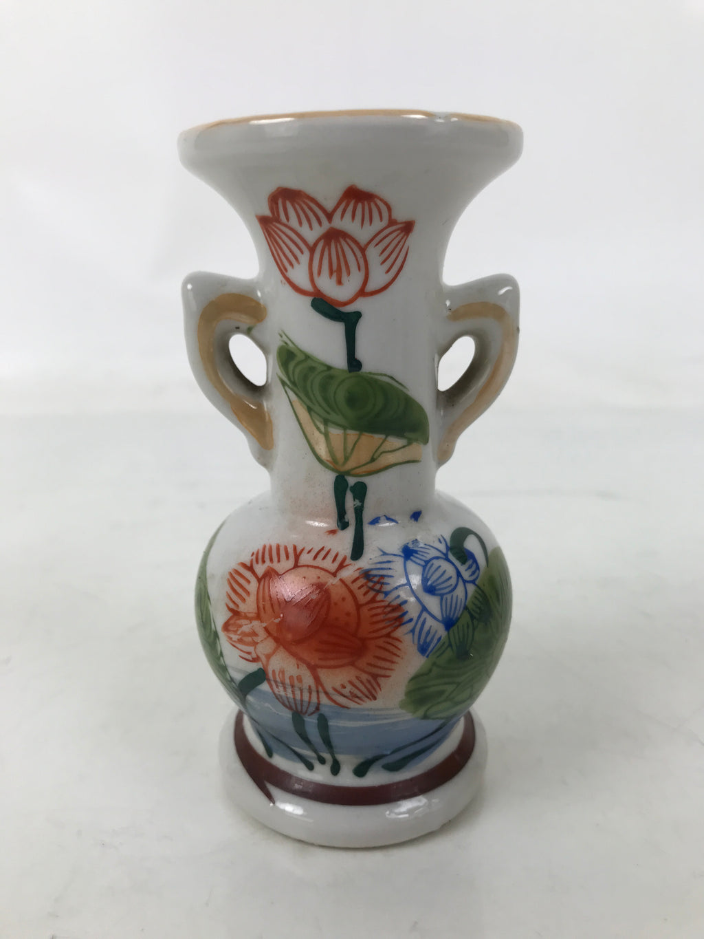 Japanese Buddhist Altar Porcelain Flower Vase Vtg Hanatate Painted Lotus BA718