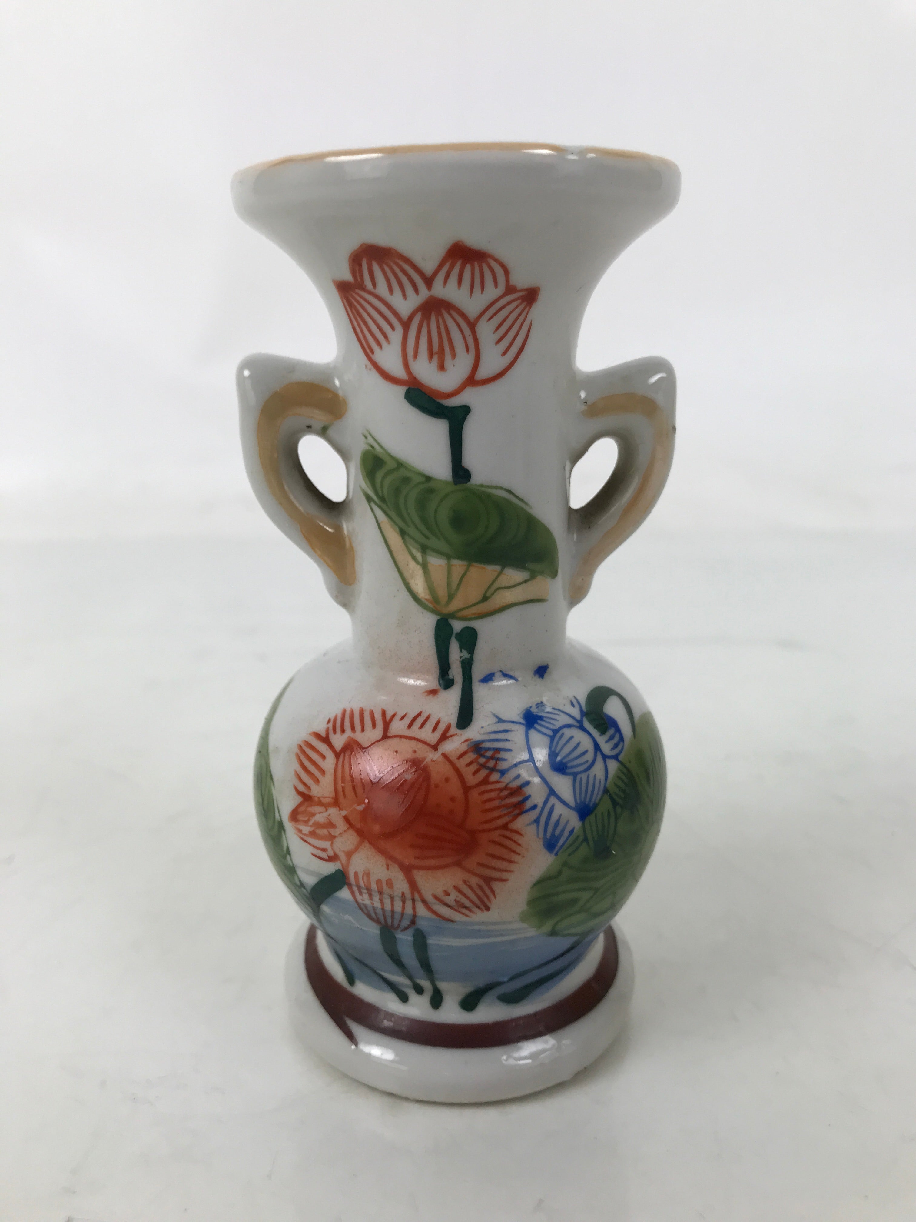 Japanese Buddhist Altar Porcelain Flower Vase Vtg Hanatate Painted Lotus BA718