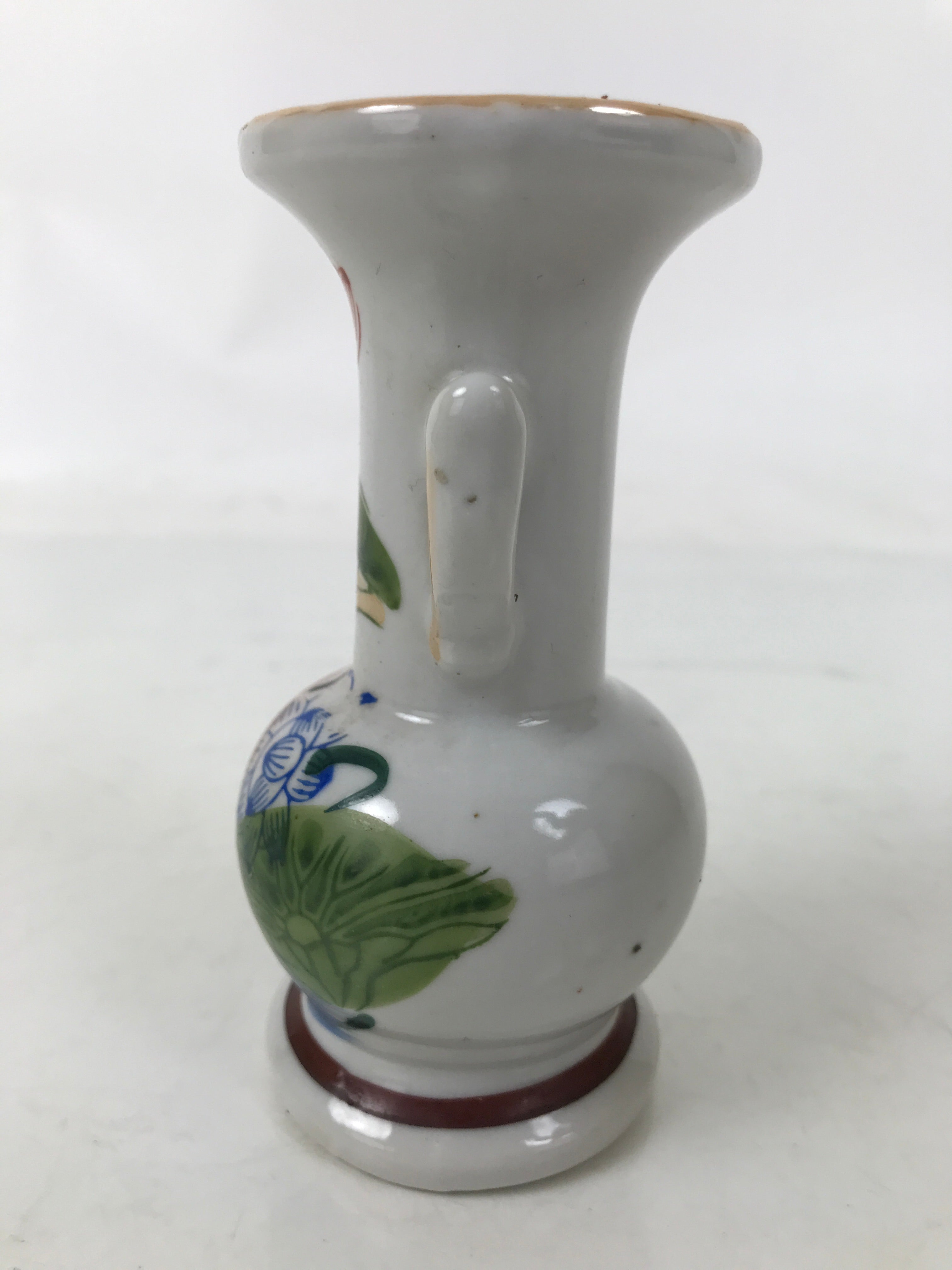Japanese Buddhist Altar Porcelain Flower Vase Vtg Hanatate Painted Lotus BA718