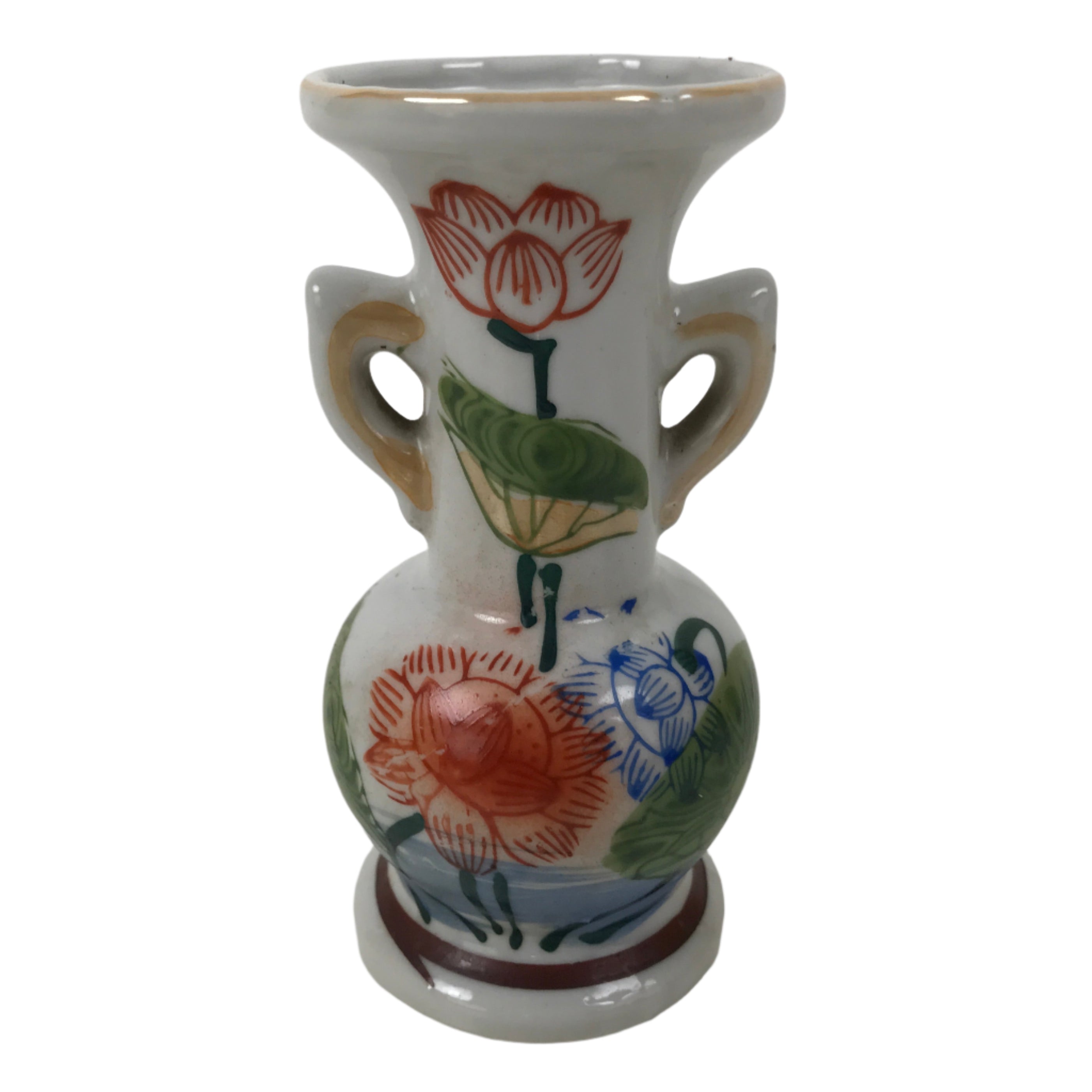 Japanese Buddhist Altar Porcelain Flower Vase Vtg Hanatate Painted Lotus BA718