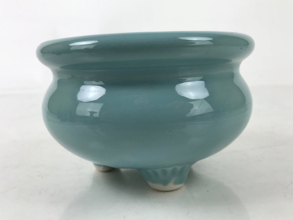 Japanese Buddhist Altar Porcelain Incense Burner Koro Vtg Celadon Blue BA532