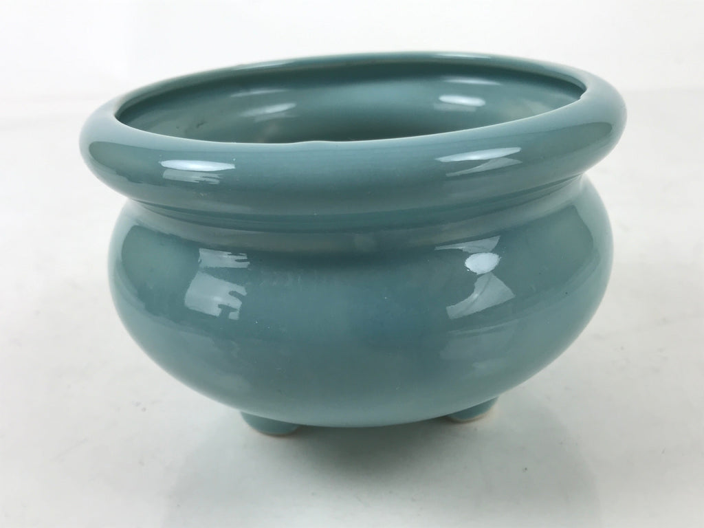 Japanese Buddhist Altar Porcelain Incense Burner Koro Vtg Celadon Blue BA532