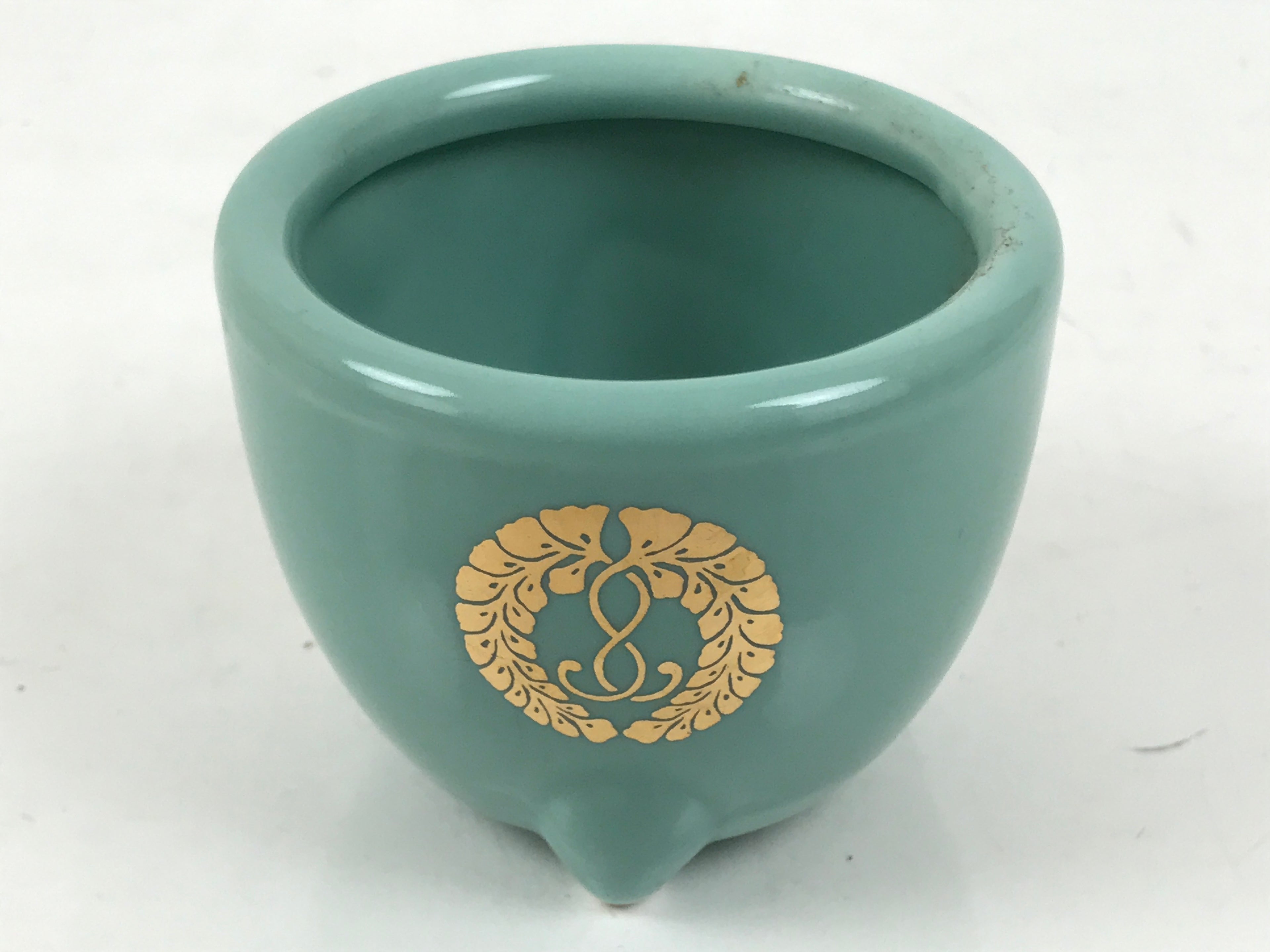 Japanese Buddhist Altar Porcelain Incense Burner Koro Vtg Celadon Blue BA663