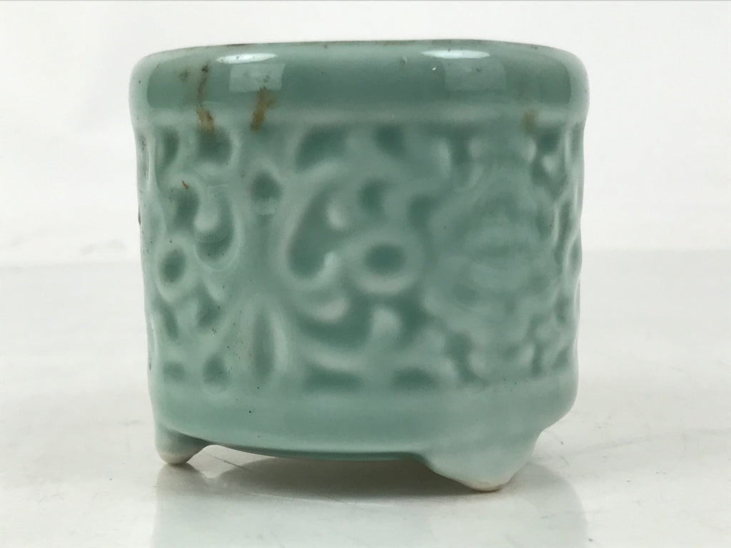 Japanese Buddhist Altar Porcelain Incense Burner Koro Vtg Celadon Blue BA665