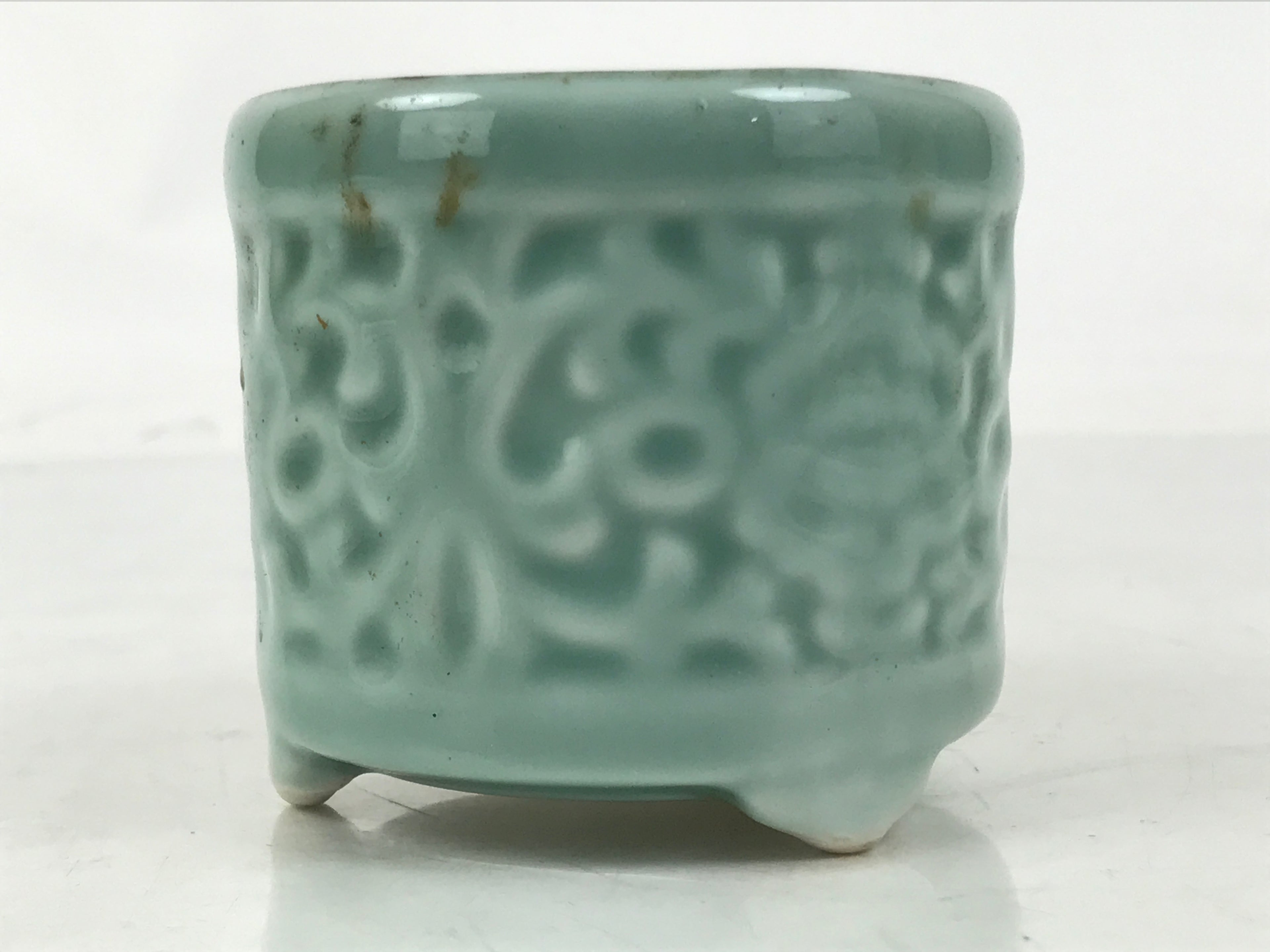 Japanese Buddhist Altar Porcelain Incense Burner Koro Vtg Celadon Blue BA665