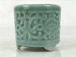 Japanese Buddhist Altar Porcelain Incense Burner Koro Vtg Celadon Blue BA665