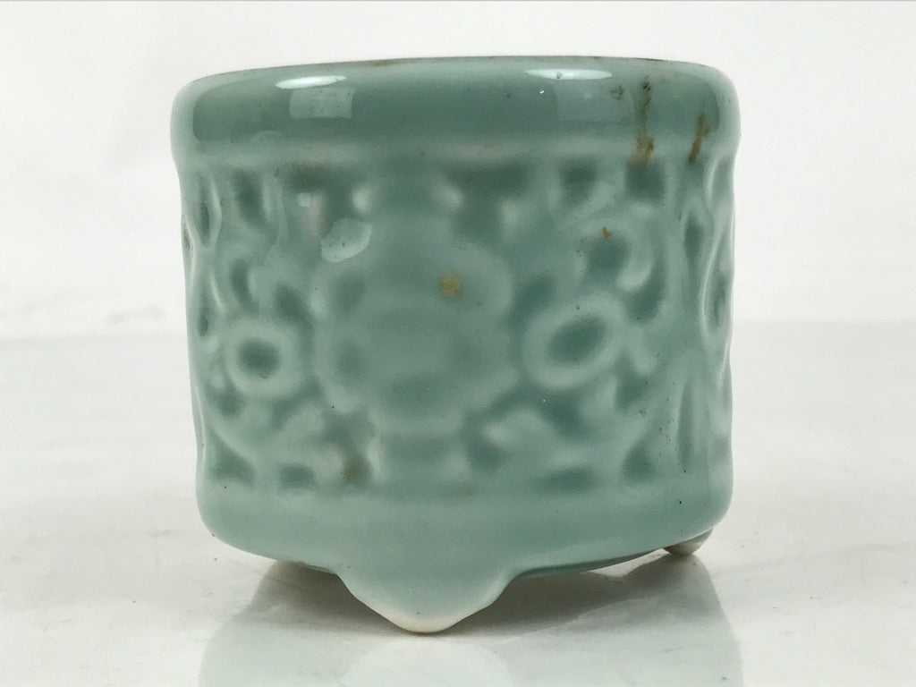 Japanese Buddhist Altar Porcelain Incense Burner Koro Vtg Celadon Blue BA665