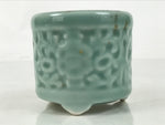 Japanese Buddhist Altar Porcelain Incense Burner Koro Vtg Celadon Blue BA665