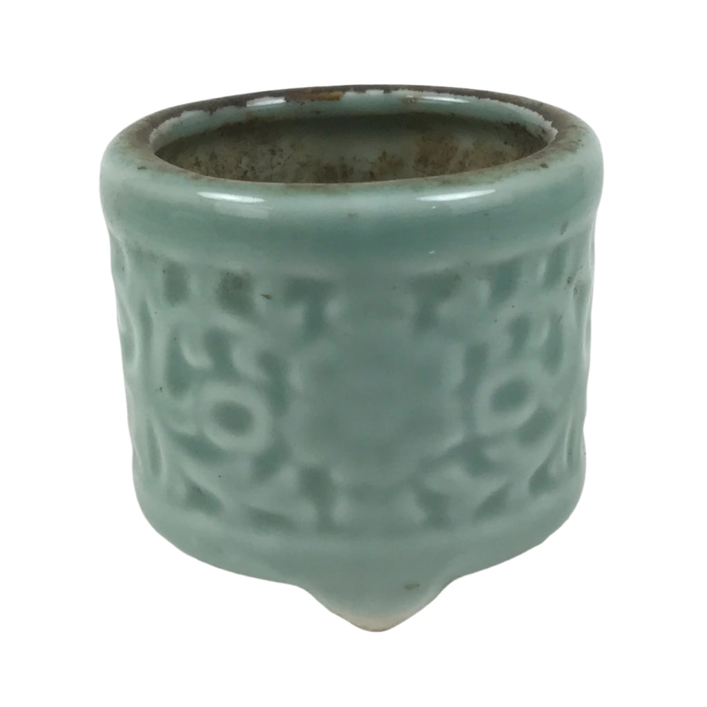 Japanese Buddhist Altar Porcelain Incense Burner Koro Vtg Celadon Blue BA665